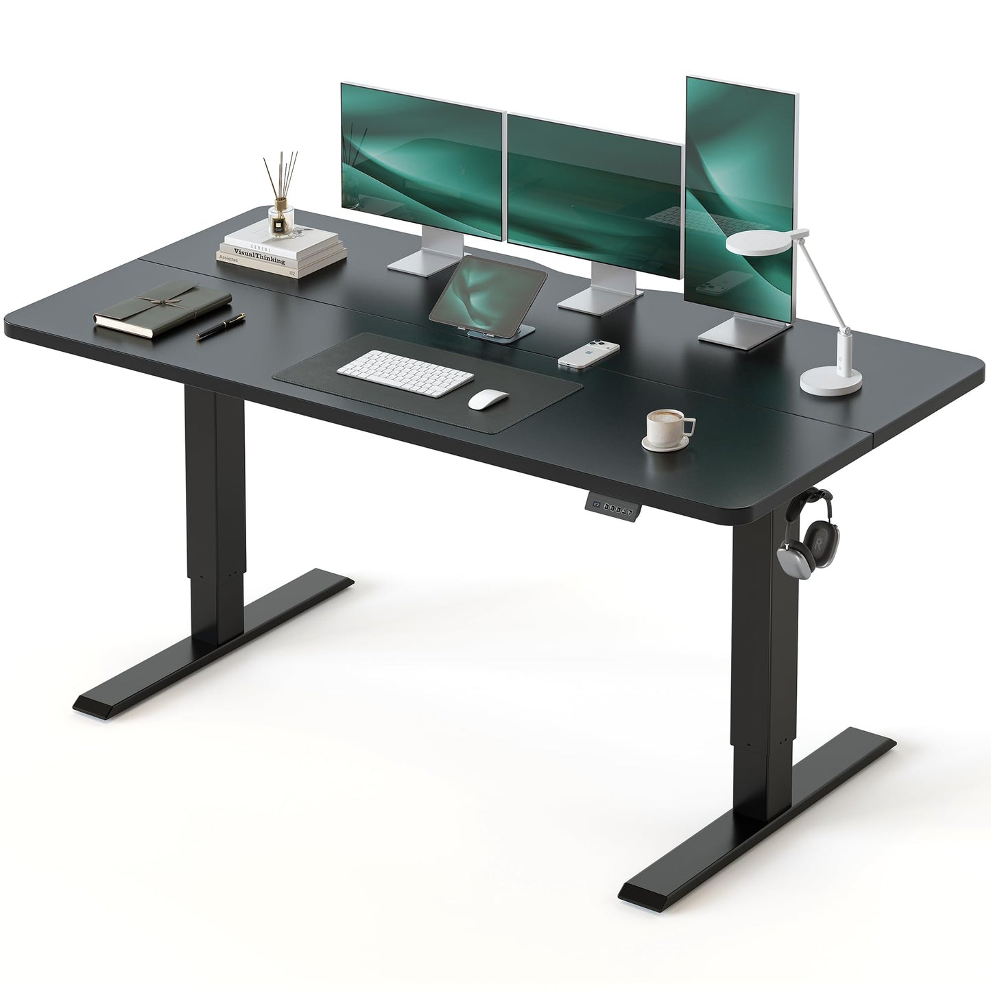 CubiCubi Standing Desk, 63 x 28 Inches Electric Height Adjustable Computer Desk, Sit Stand up Home Office Desk with Memory Presets, Black