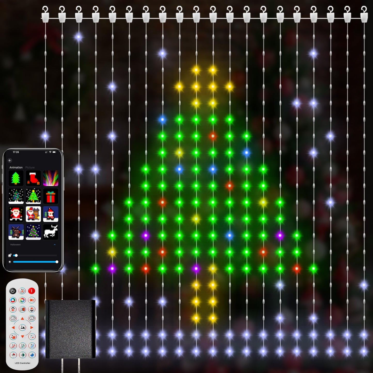 CoziTech Smart Curtain Lights, 400 LED RGB Fairy Light, 6.6x6.6 FT, Plastic, Multicolor, Model CT-RB0707-USB-ZN
