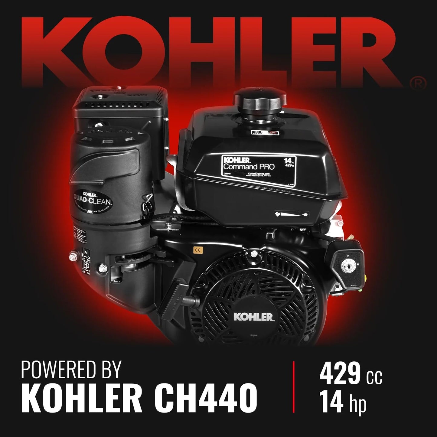 MechMaxx 6 inch Kohler 429cc 14hp Electric Start Gas Powered 4-Wheels Wood Chipper Shredder Mulcher with Towbar, Tail Light, Emergency Stop Button&Stop Bar, Model B150 Red