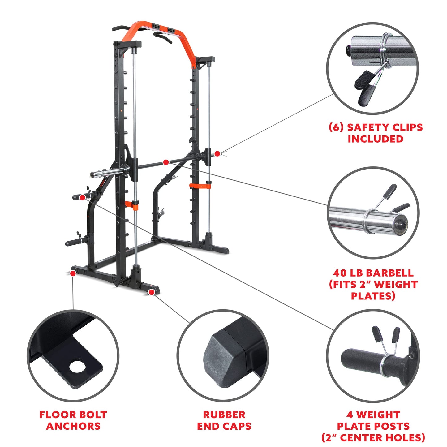 Sunny Health & Fitness Premium Squat Smith Machine - 3 in 1 Multifunction Power Rack with Adjustable Pull Up Bar for Home Gym – SF-XF920021