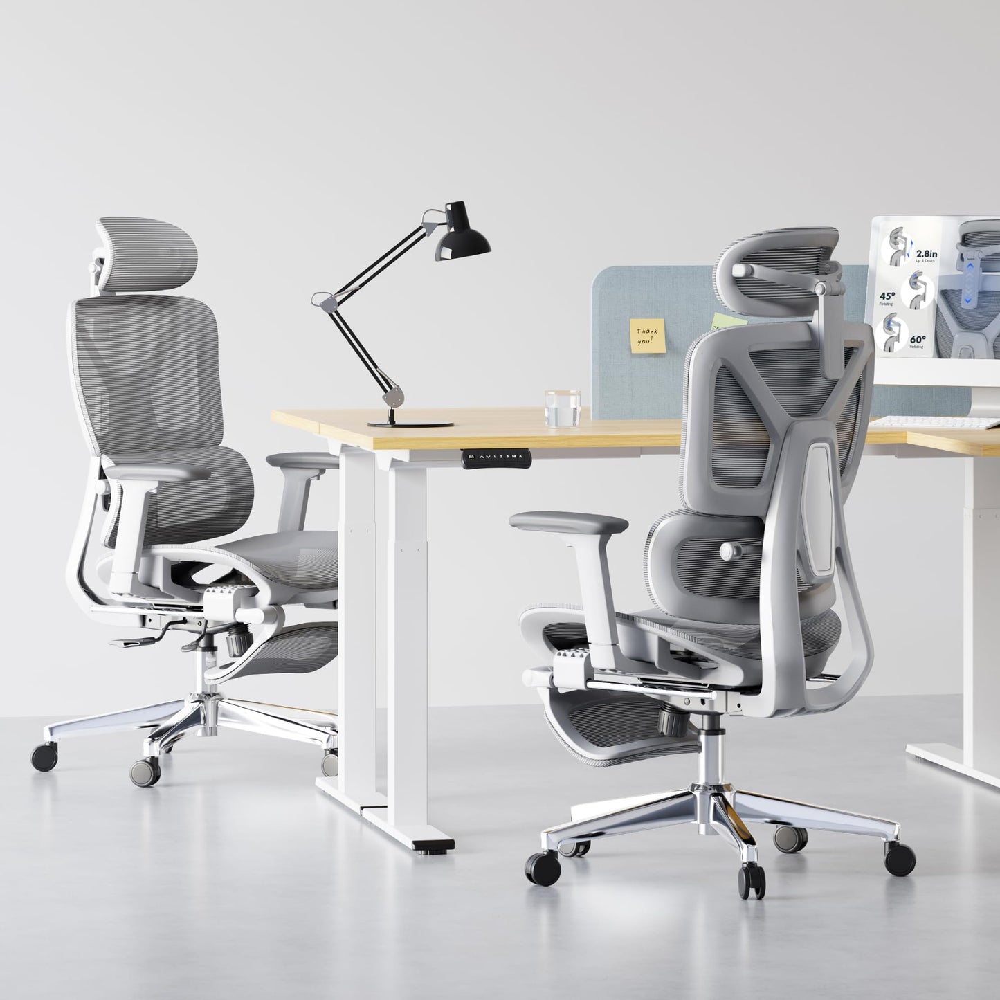 FLEXISPOT ErgoX Premium Ergonomic Office Chair with Footrest- Adjustable 3D Armrests, Dynamic Lumbar Support, Recline & Tilt Function, Mesh Seat, for Home & Office Use,Light Grey