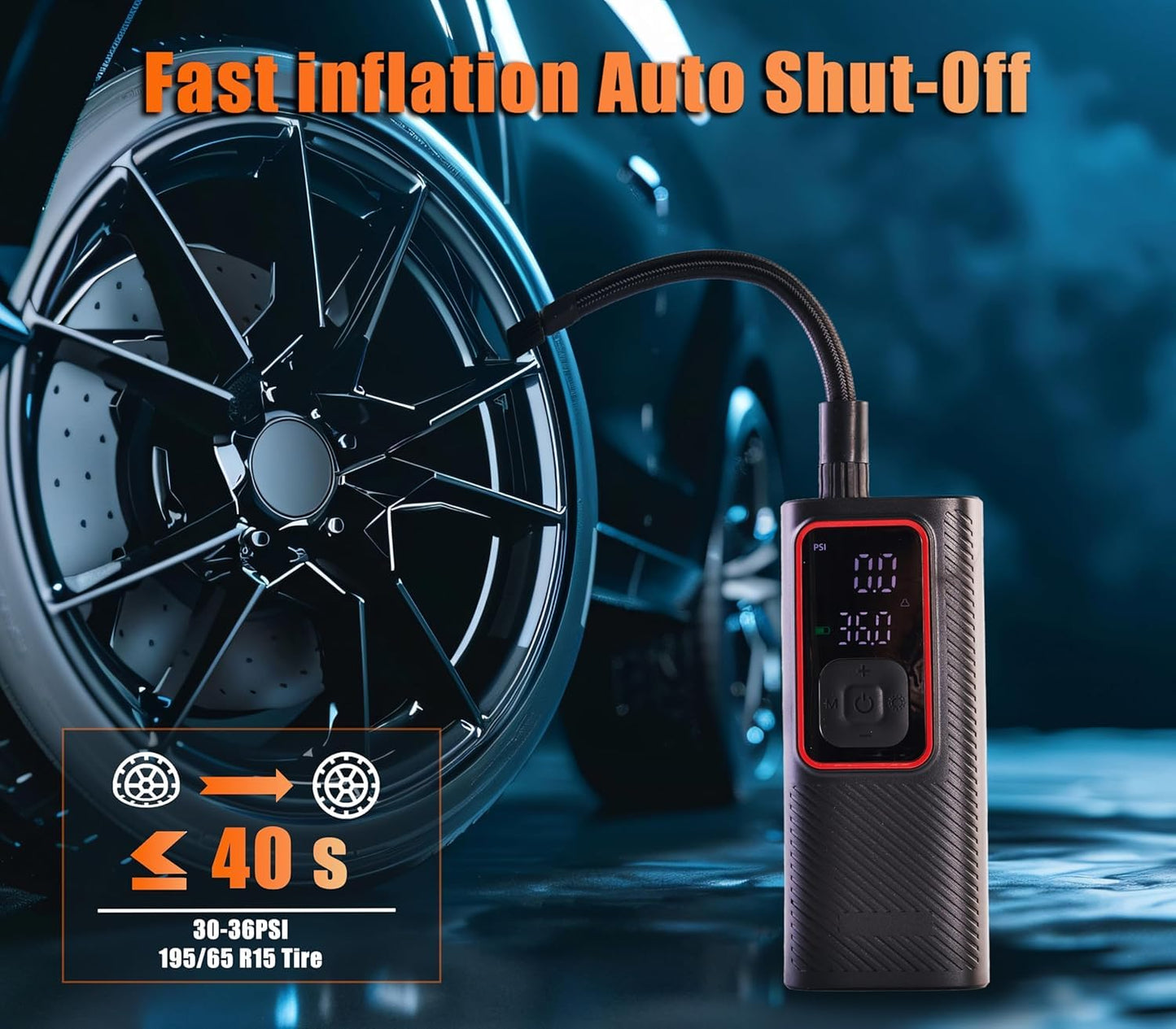 ZZT Air Compressor Tire Inflator Portable Air Pump for Car Tires with Tire Pressure Gauge (150 PSI) - One Click Smart Pump for Car, Motorcycle, Bicycle and Ball (Black&Red)