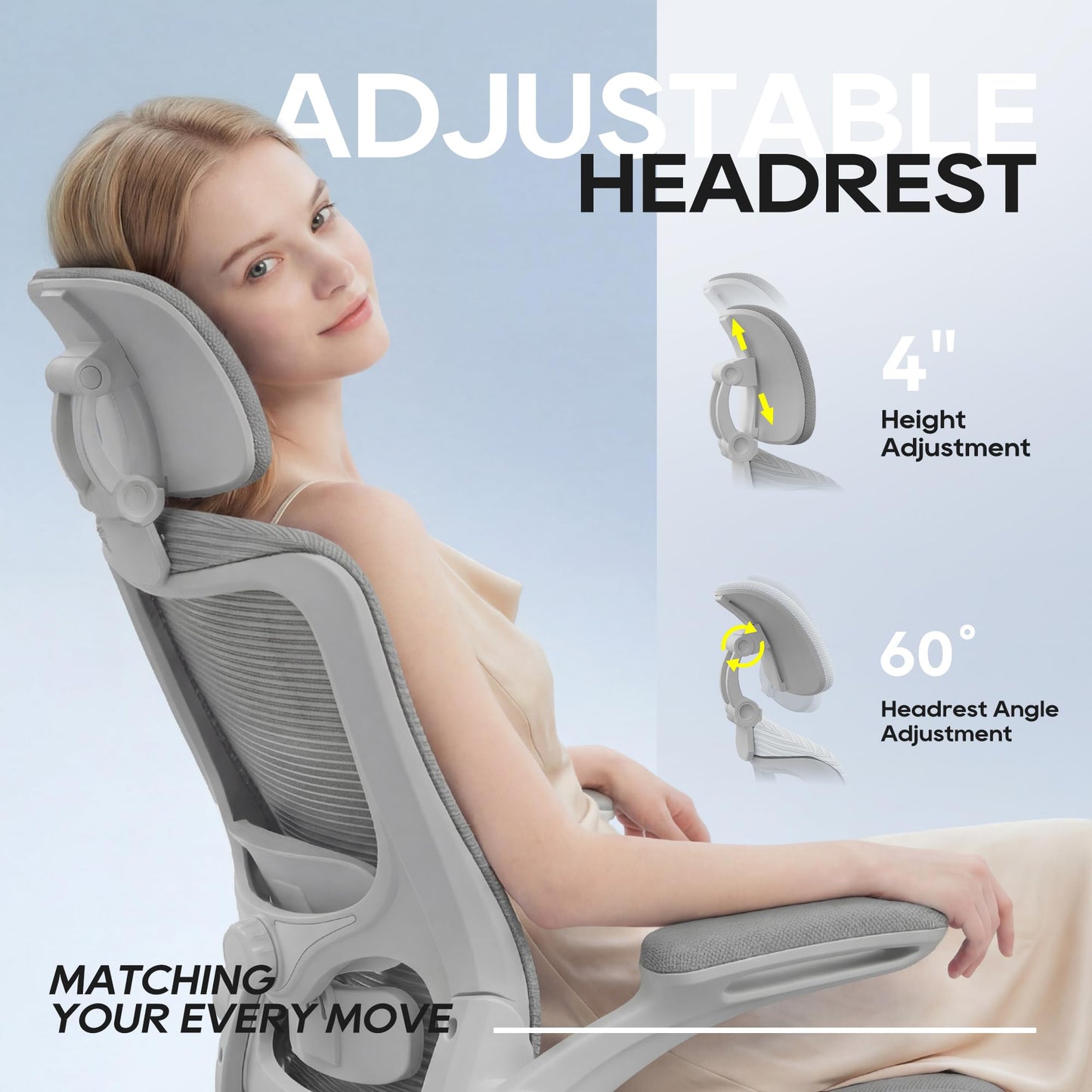 Ergonomic Office Chair, High Back Mesh Office Chair with Adjustable Lumbar Support, Flip-Up Armrests, Swivel Computer Desk Chair for Home Office
