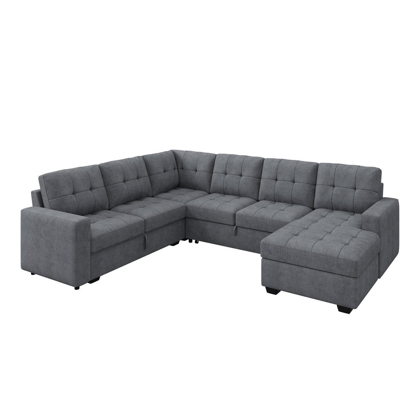 HONBAY Sectional Sleeper Sofa, Sleeper Sofa Couch with Storage Chaise, Sectional Couch with Pullout Bed for Living Room, Bluish Grey