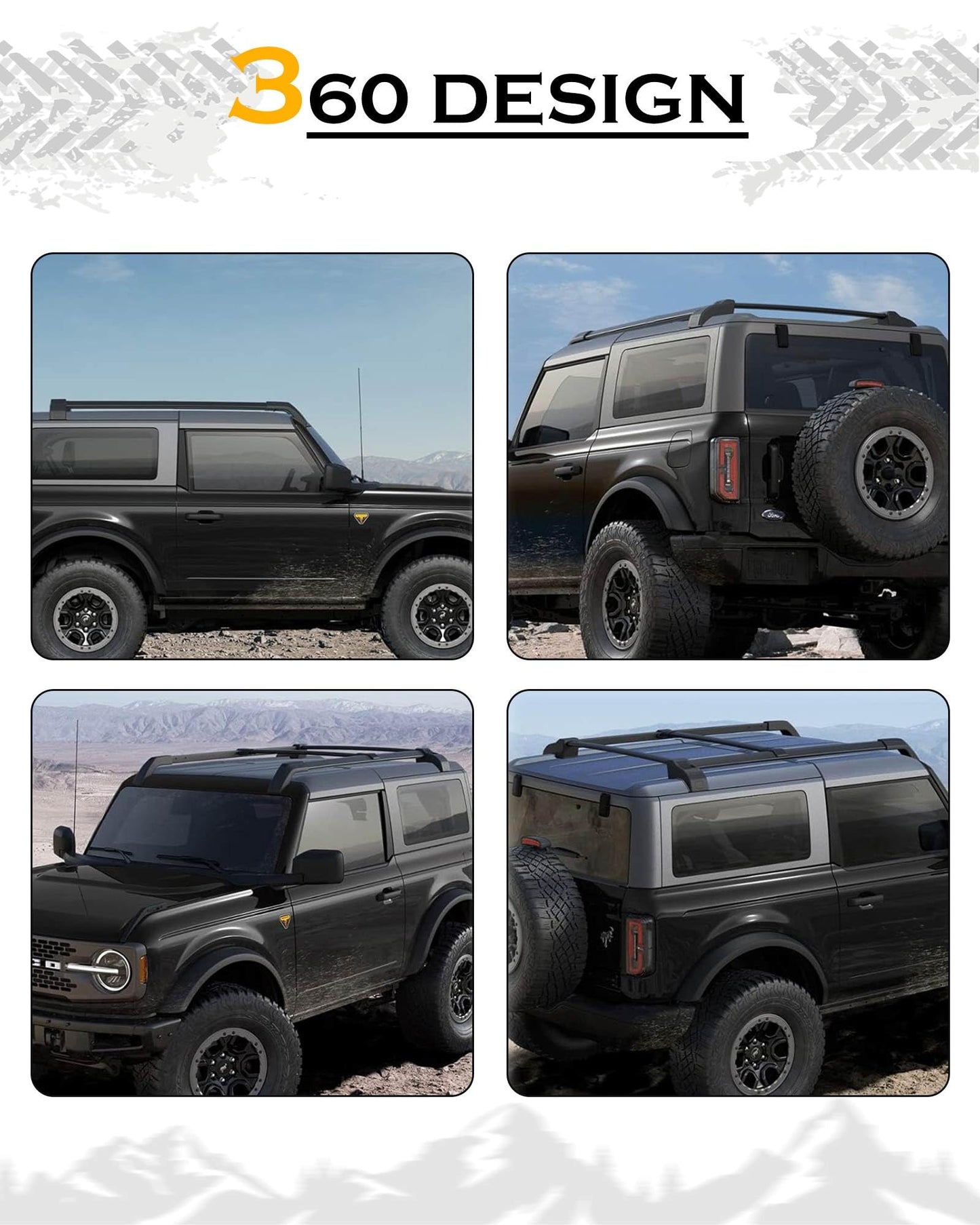 Broaddict Roof Rack Cross Bar Fit for 2021-2025 2026 Ford Bronco 2 Door/4 Door Rooftop Cargo Accessories Luggage Rack (NOT for Bronco Sport) (Standard Rack (2/4-Door))