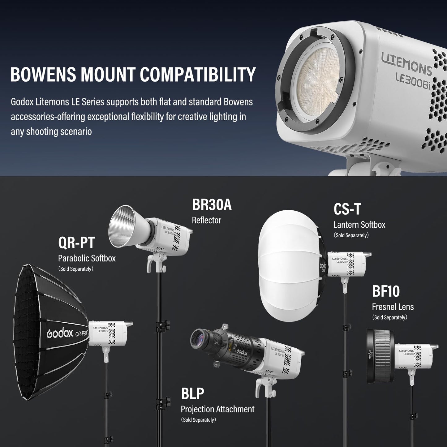 GODOX LE300Bi Light Kit, Godox Litemons LE300Bi Video Light with Softbox Light Stand, Bowens Mount, DMX/Bluetooth APP Control, NFC Connection, 2800K~6500K, 58900Lux@1m, CRI/TLCI98, 11 Fx Effects