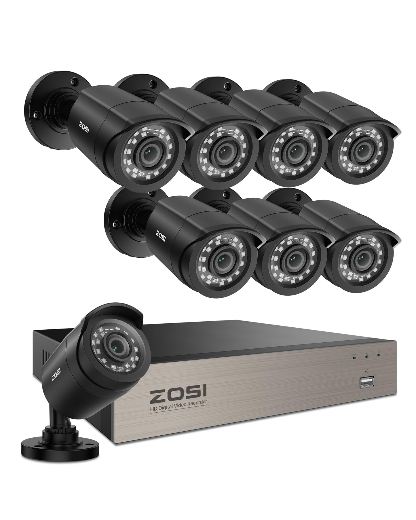 ZOSI 3K Lite 8CH Home Security Camera System Outdoor Indoor,AI Human/Vehicle Detection,Night Vision,H.265+ 5MP Lite 8 Channel CCTV DVR,8pcs 1080P 1920TVL Surveillance Bullet Cameras (No Hard Drive)