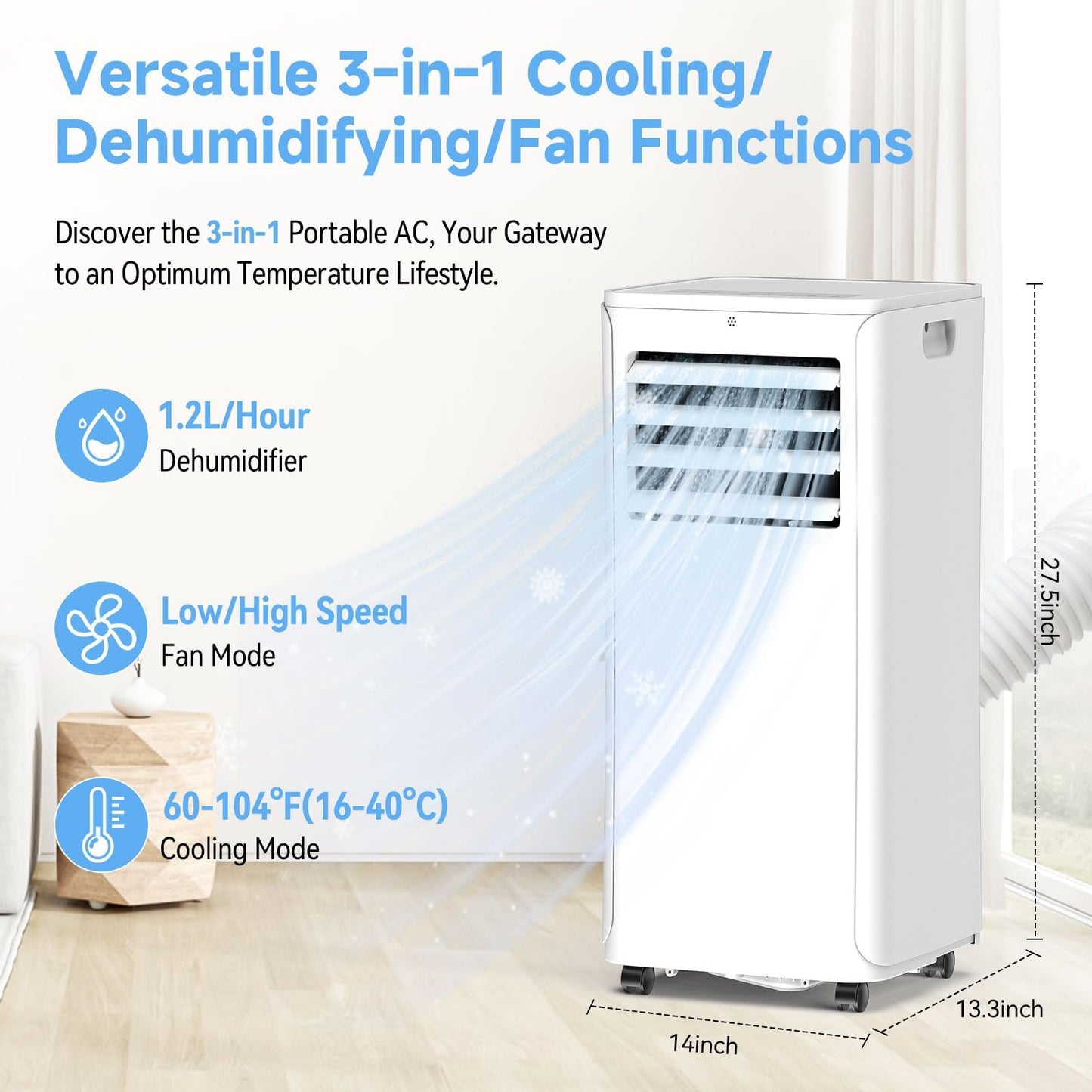 Portable Air Conditioner - 12,000 BTU 3-in-1 Cooling Unit with Dehumidifier, Fan & AC Modes - Ac Units Cools Up to 550 Sq.Ft - 24-Hour Timer, Remote Control & Window Kit Included