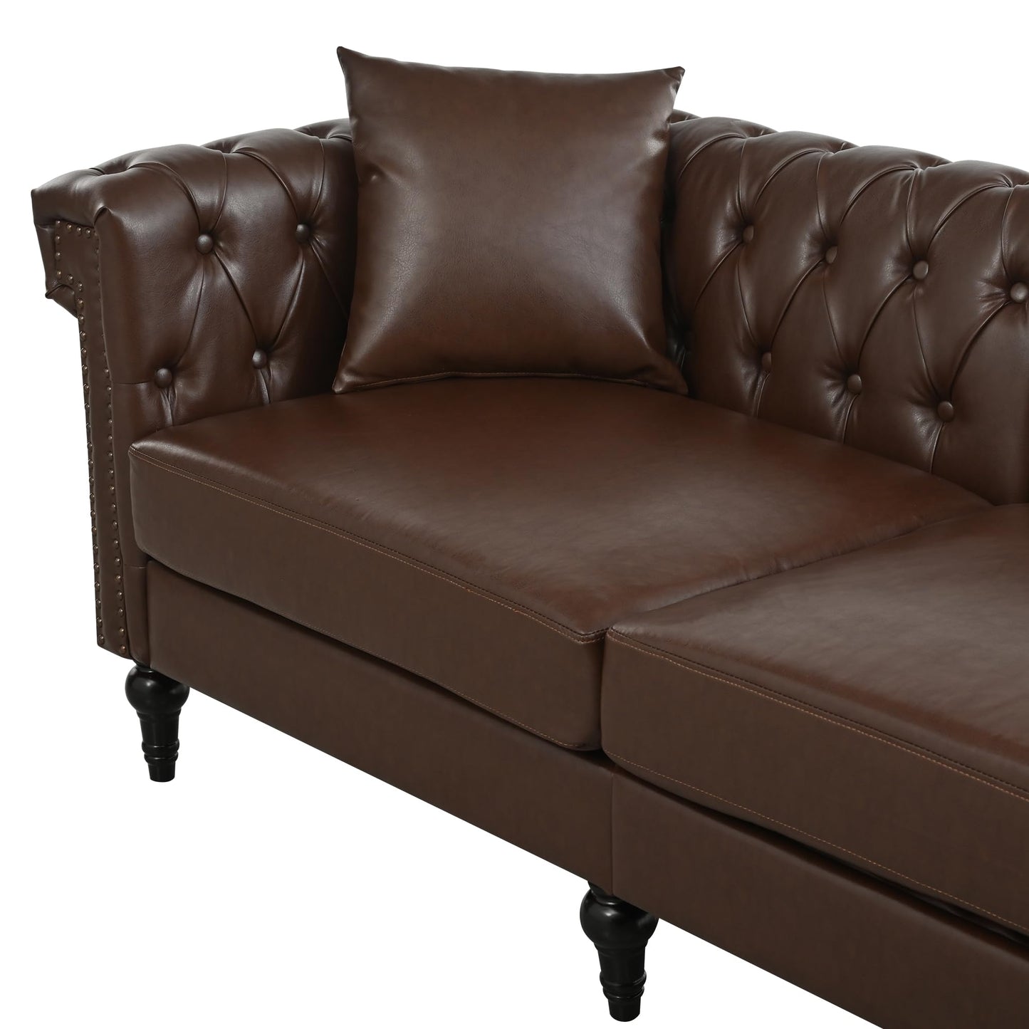 Eafurn Symmetrical L-Shaped Chesterfield Sectional Sofa, Tufted Faux Leather Sofa with Thickness Cushions, Rolled Arms & Nailhead Trim, 5-Seat Corner Couch for Living Room, Apartment or Office