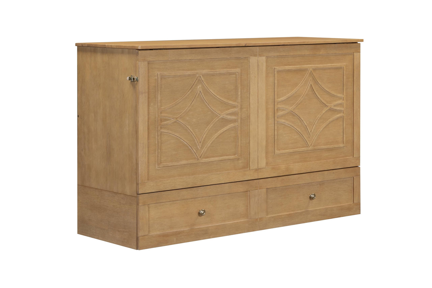 Mega Solutions Breeze Murphy Cabinet Chest Bed with Charging Station 6 Inch, Queen (Light Oak)