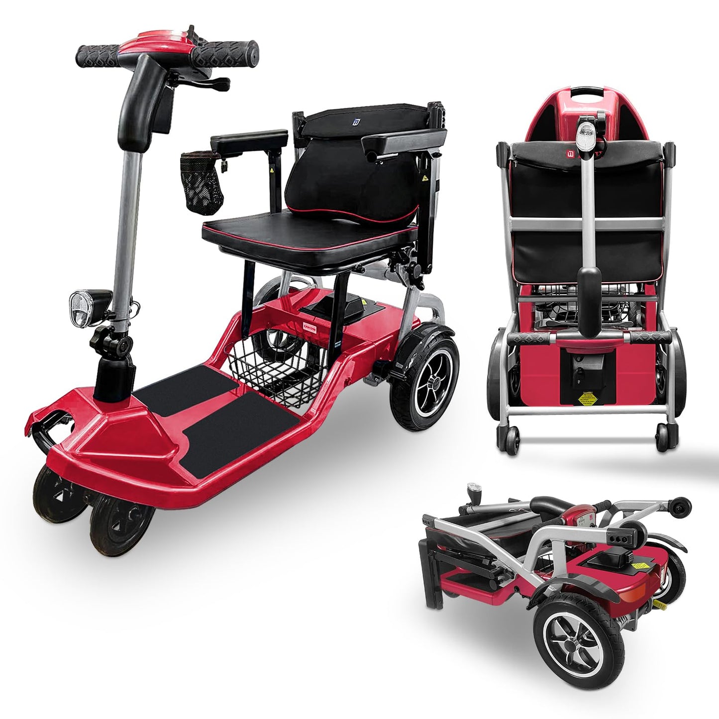 ZiiLIF R3b-Mobility Scooters for Seniors Adults Ultra Lightweight 37.5 Ibs Electric Powered Folding 4 Wheel Mobility Scooter with Cup Holder, Compact & Convenient for Travel Airline Approved, Red