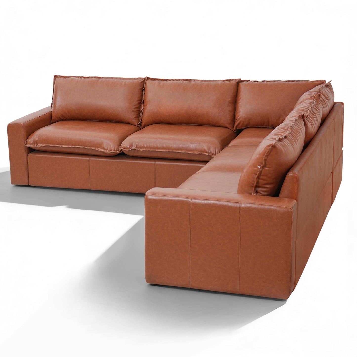 Christopher Knight Home Ruben Faux Leather 4-Seater Modular Sectional Sofa Couch with Wooden Frame, Modern L-Shaped Sofa Set for Living Room, Upholstered Cloud Couch with Back Pillows, Brown