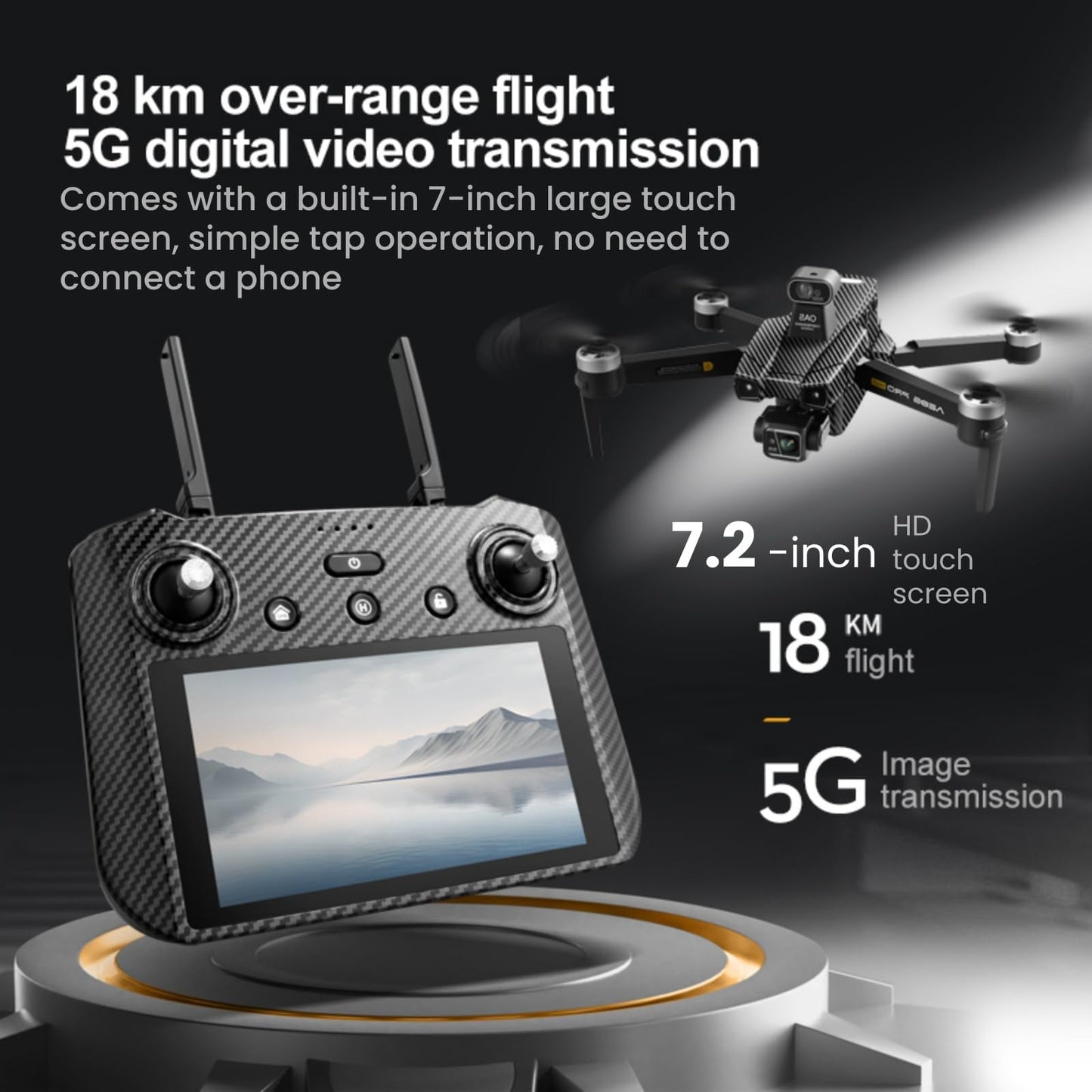 Cyaxzolp AE86ProMax+Drones with Camera for Adults 4K Video,Touch Screen Tablet Remote and 3-Axis Mechanical Gimbal, 5G Digital Transmission, 360° Laser Obstacle Avoidance, GPS Auto Return,Three 8000mAh 45 Mins Long Endurance, 500g Payload, Smart Follow Wa