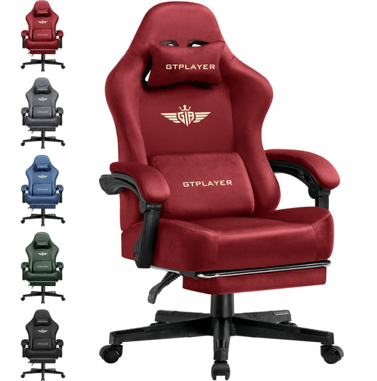 GTPLAYER Gaming Chair Fabric with Pocket Spring Cushion, Big and Tall Gamings Chairs 350LBS High Back Computer Chair with Footrest for Adults Lumbar Support Swivel Game Chair for Office Gaming Red