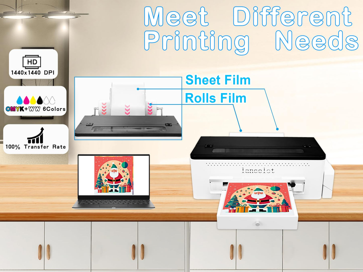 Lancelot A3 l1800 DTF Transfer Printing Machine with Roll Feeder, White Ink Circulation and Easy Operation,DTF Printer Bundle for Dark and Light Clothing (Printer+Oven+Laptop+consumable)