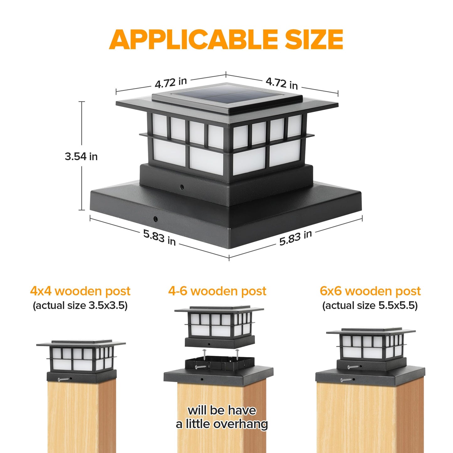 LUTEC Solar Post Cap Lights, IP65 Waterproof, Warm White 3000K, 6 Pack, Black, for 4x4 5x5 6x6 Wooden/Vin