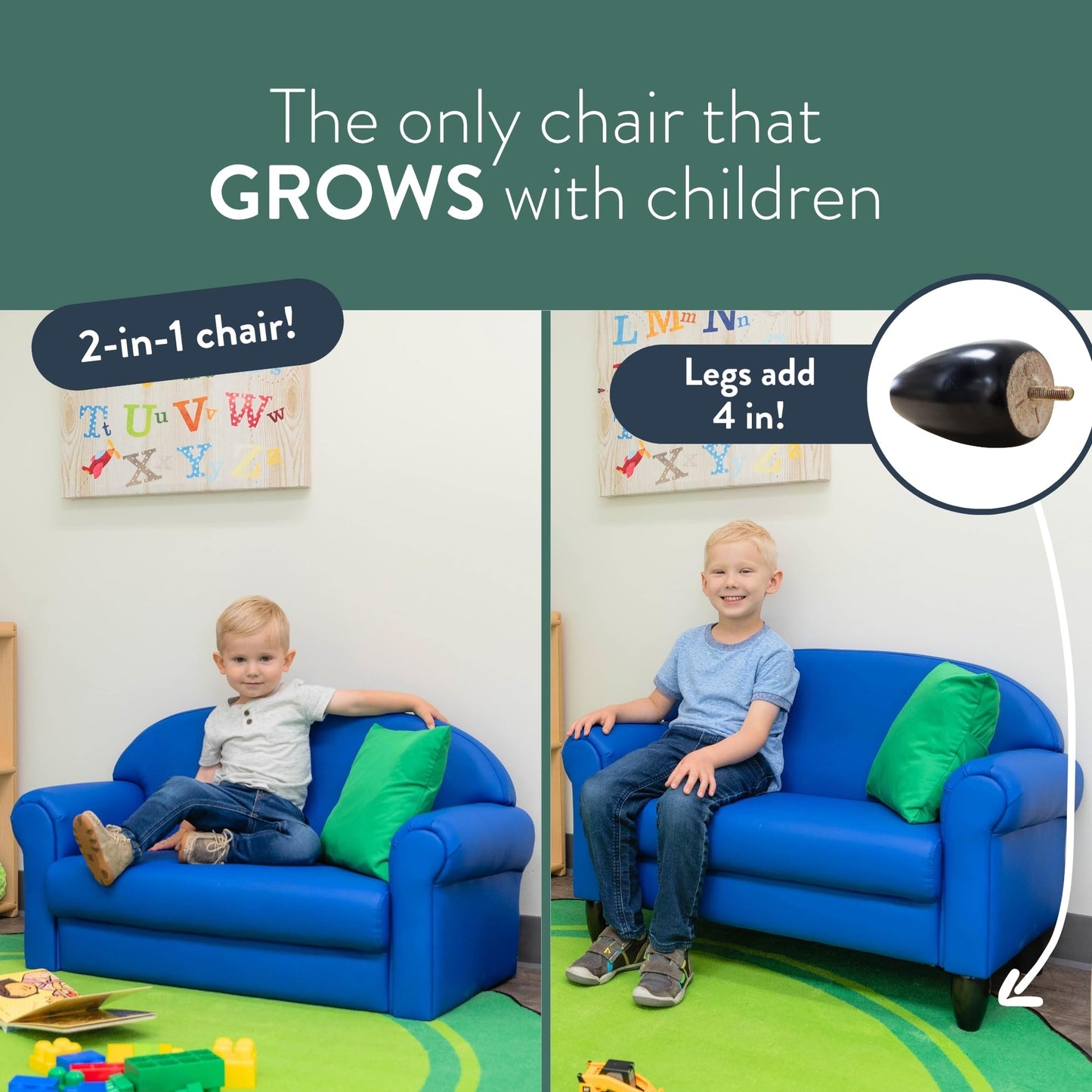 Children's Factory As We Grow Toddler Sofa, Blue, CF805-197, Flexible Seating for Daycare or Preschool, Kids Reading Couch, Playroom Furniture