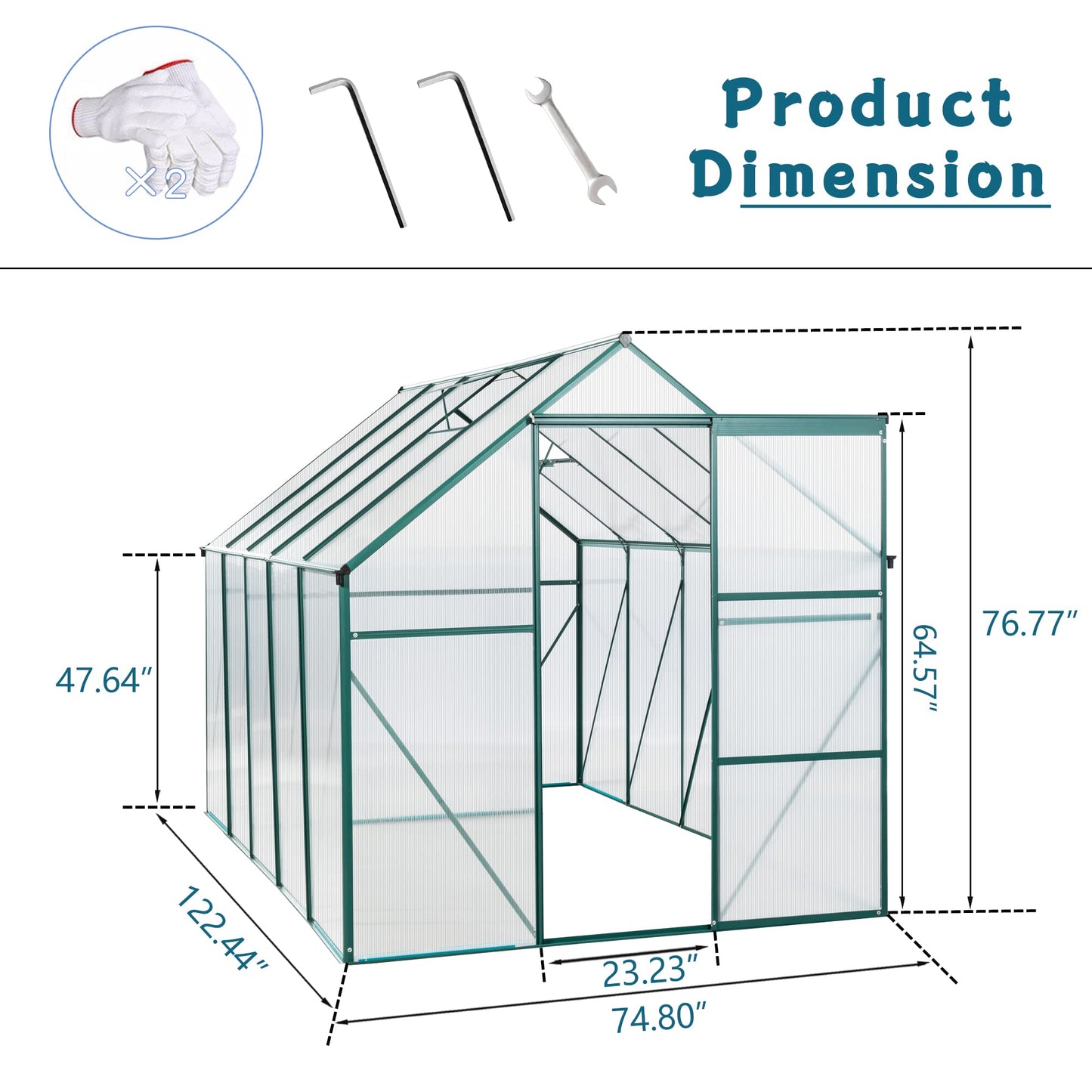 YOPTO 6X10 FT All Season Heavy Duty Walk-in Greenhouses, Outdoor Polycarbonate Plants Green House for Backyard Garden, Sliding Door Raised Base Anchor Aluminum, Green