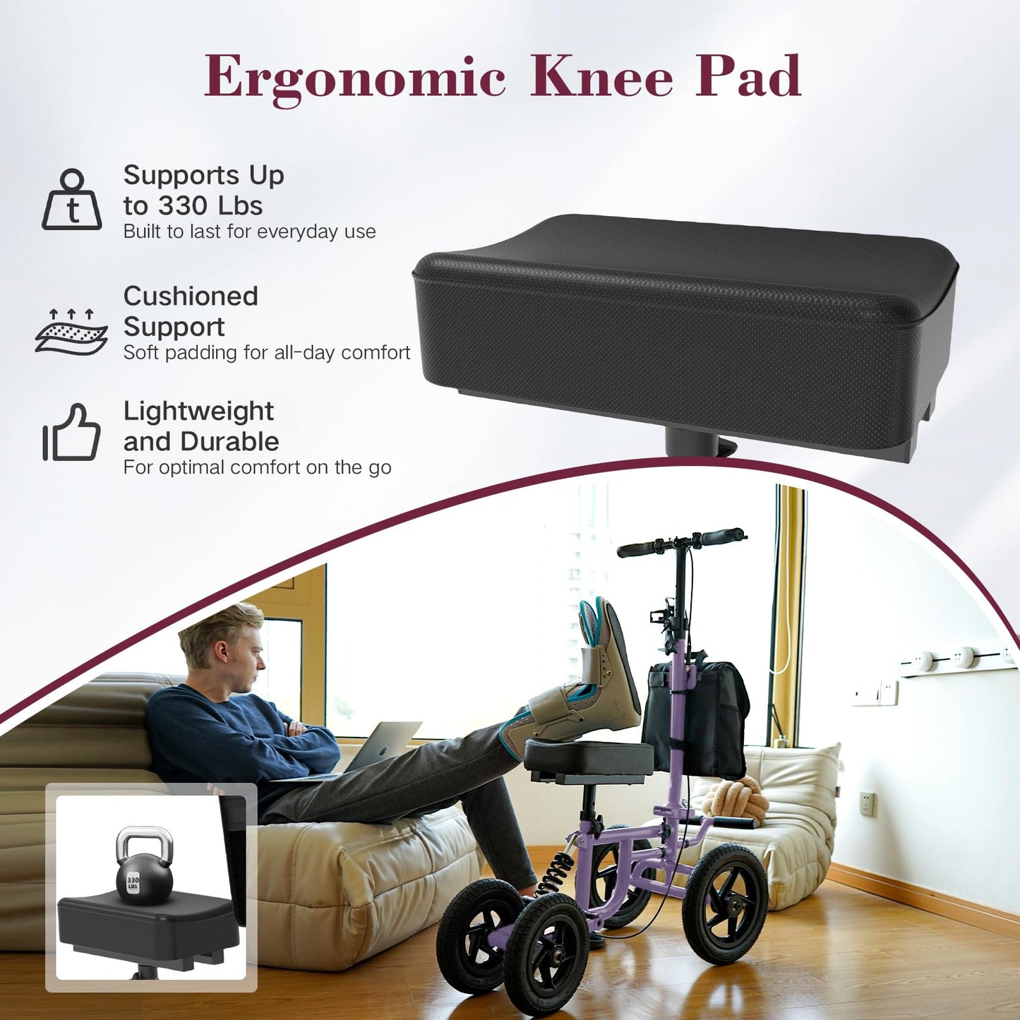 Fvzzin All Terrain Knee Scooter for Adults, Foldable Rolling Knee Scooter with DIY Stickers & Shock Absorber, Steerable Knee Walker for Broken Foot, Ankle Injuries & Surgery, Better Crutch Alternative
