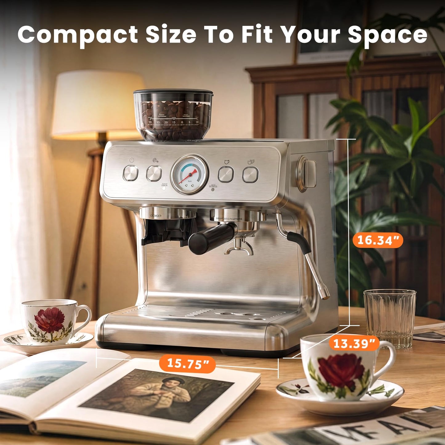 COWSAR Espresso Machine with Grinder, 20 Bar Automatic Espresso Maker, Milk Frother Steam Wand, PID Temperature Control, 58mm Brewing System, Perfect for Cappuccino & Latte