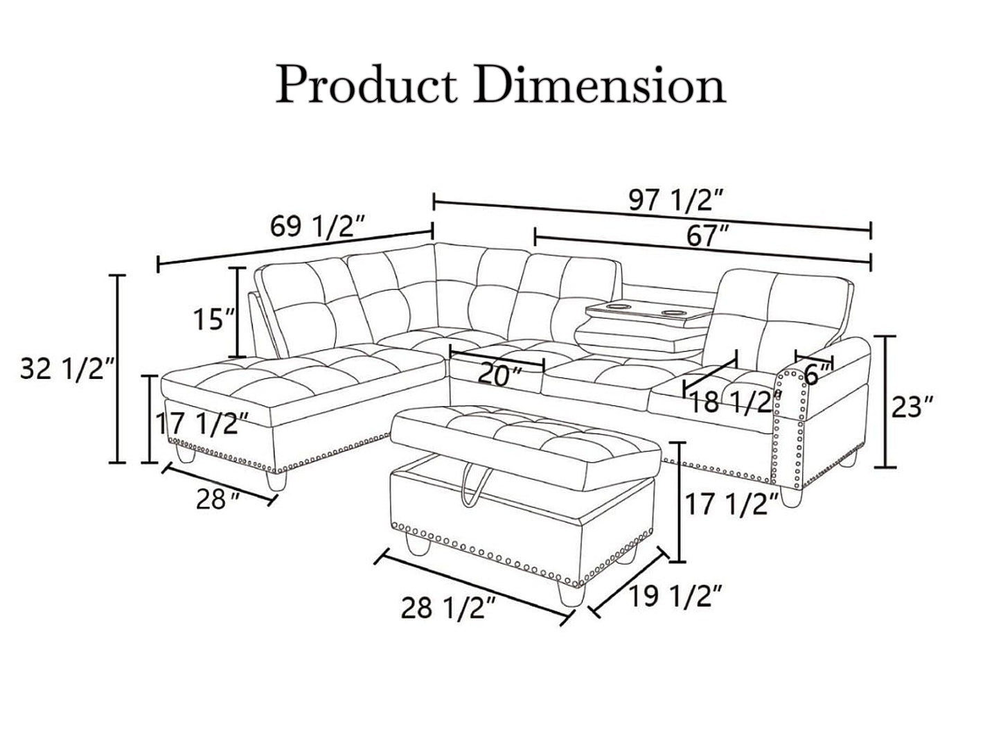Trygoal 97.5" Linen L Shaped Couch with Left Chaise & Cup Holder, Sectional Sofas Modular Furniture Set with Storage Ottoman, Convertible Couches for Living Room, Small Space & Office (Brown)