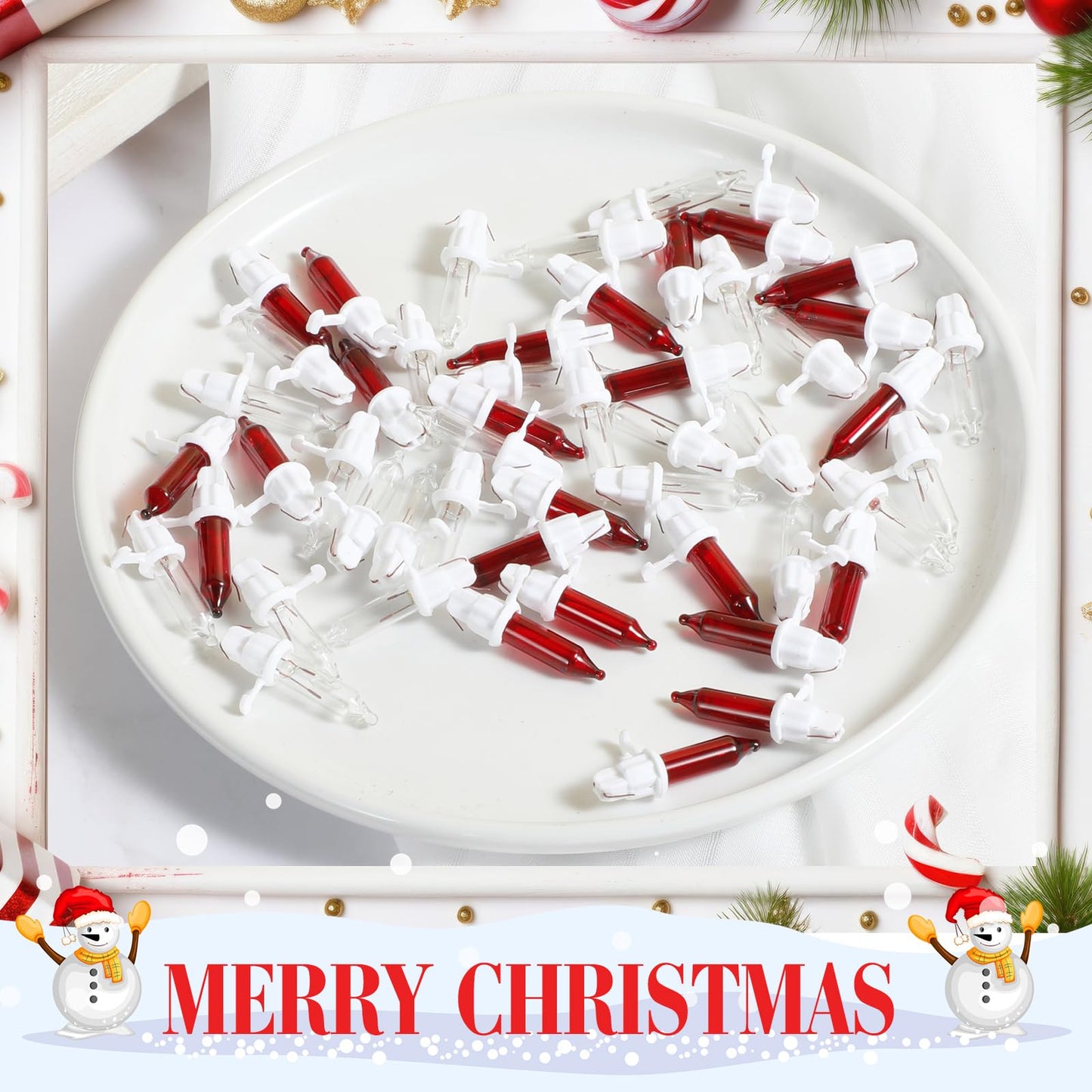 Mudder Christmas Tree Light Bulbs 200 Count Mini Incandescent 2.5V White Base with Red White Bulbs