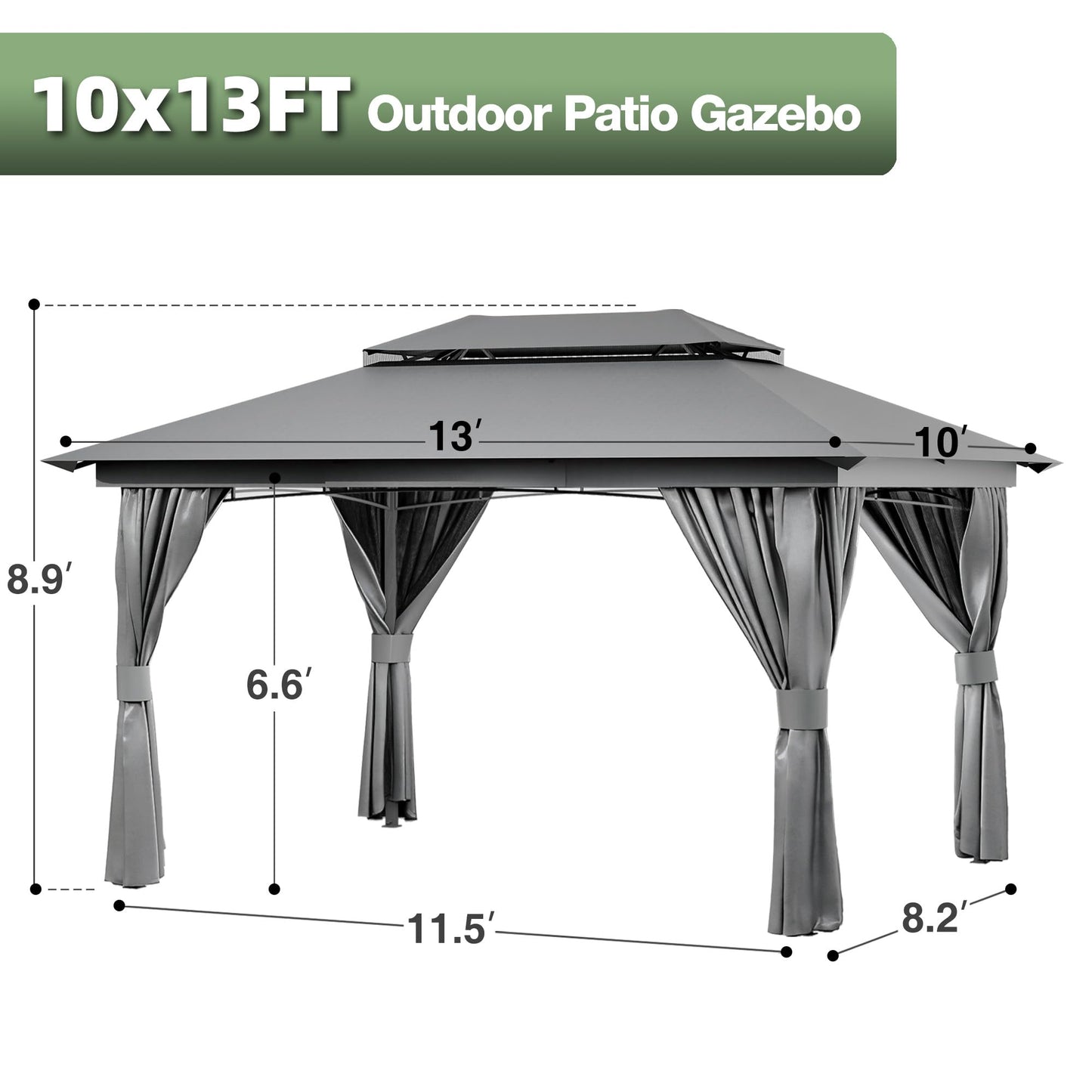COMLAX FIELD Outdoor Gazebo 10x13 with Mosquito Netting and Privacy Screens, Screen Tent with Double-Roof, Heavy Duty Shelter Canopy Tent, Patio Gazebo for Backyard, Garden, Lawn, Party