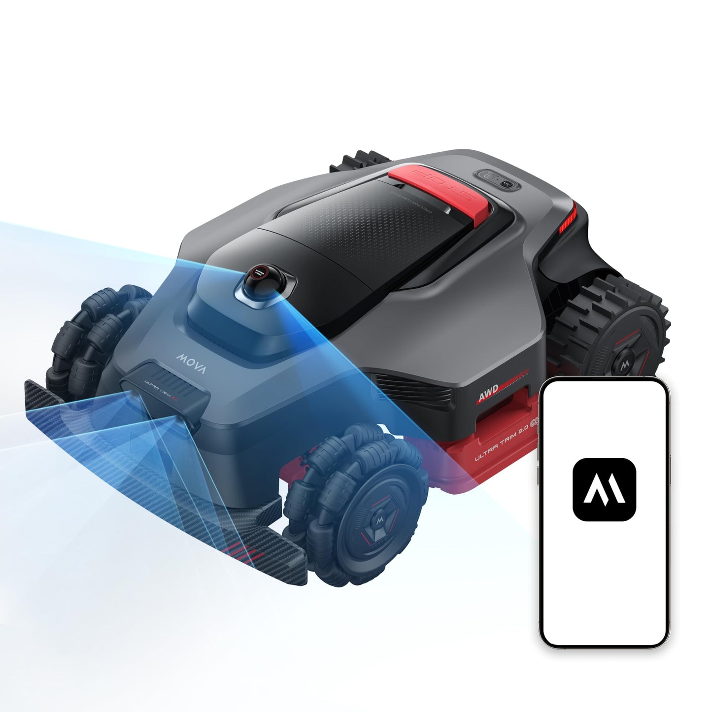 MOVA LiDAX Ultra 2000 AWD Robot Lawn Mower Wire Free RTK Free for up to 0.5 Acre*Dual Maps, 360° 3D LiDAR & AI Dual Vision Mapping, Robotic Mower with 4G, for 80% Slopes, Cutting Height 1.2”–3.9“
