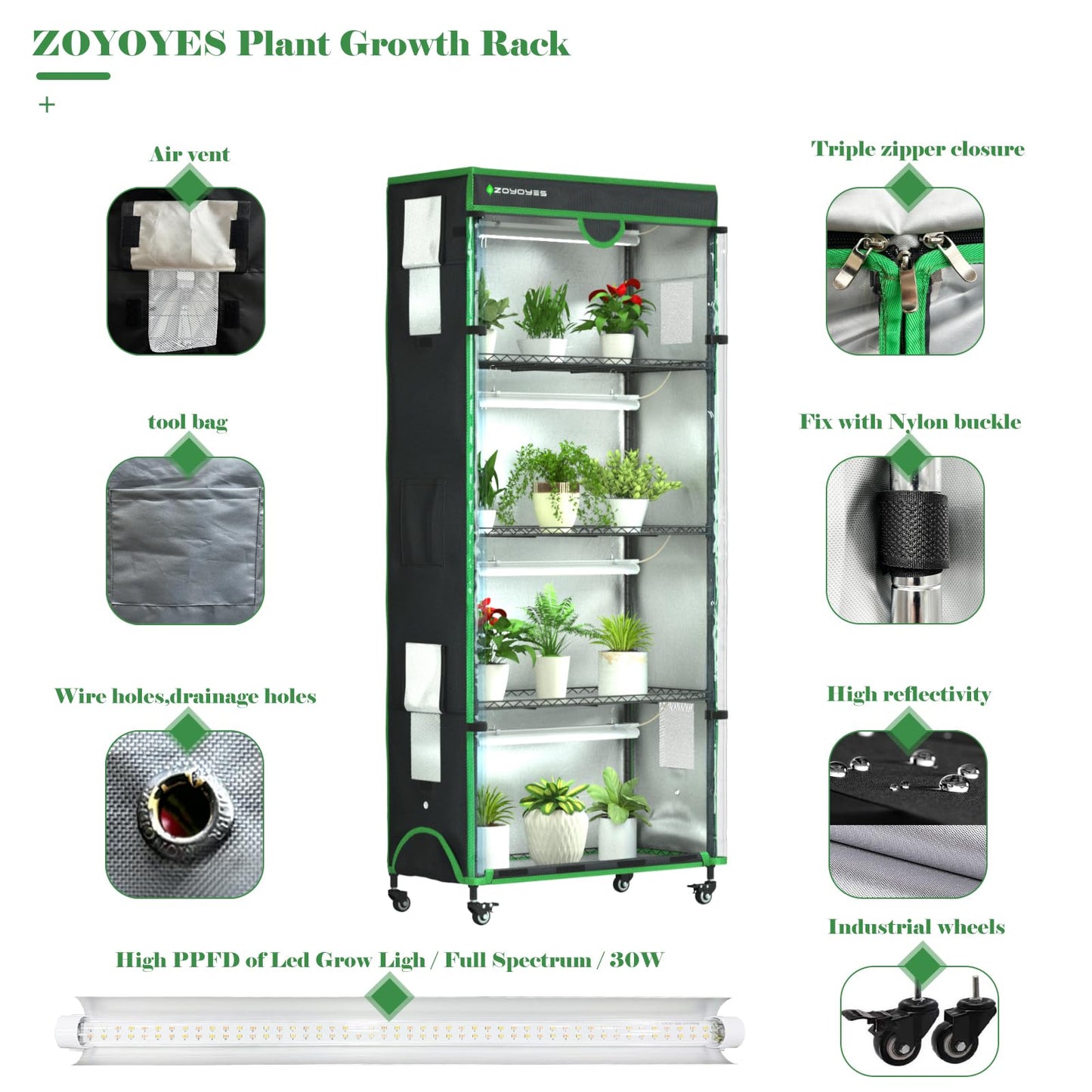 ZOYOYES Indoor Greenhouse with Grow Light, Mini Greenhouse with Cover