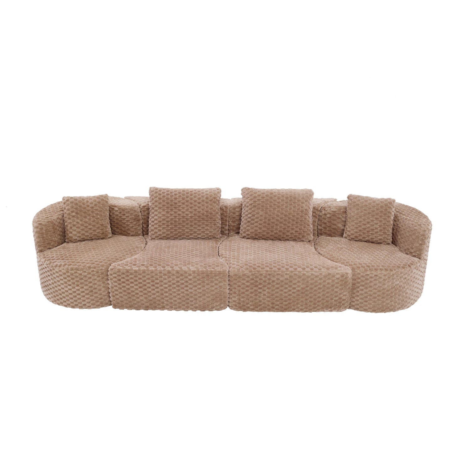 Merax 138" Curved Modular Sectional Sofa Set, Compressed 4 Seat Bubble-Velvet Boneless Sectional Couch Sofa with Deep Seat & Pillow, Comfy Cloud Soft Couches for Living Room, Easy Assembly, Camel