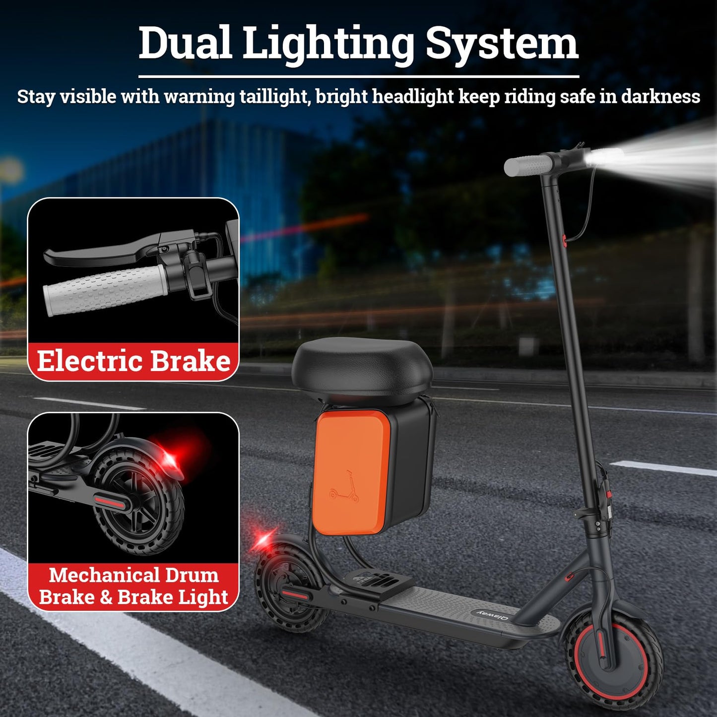 Qlaway Electric Scooter with Seat - 8.5" Solid Tire, Powerful 350W Motor, Top Speed 19 MPH, Max 16 Miles Ranges, Load 264LBS, Aluminum Alloy Frame Foldable Commuting Escooter for Adults & Teens