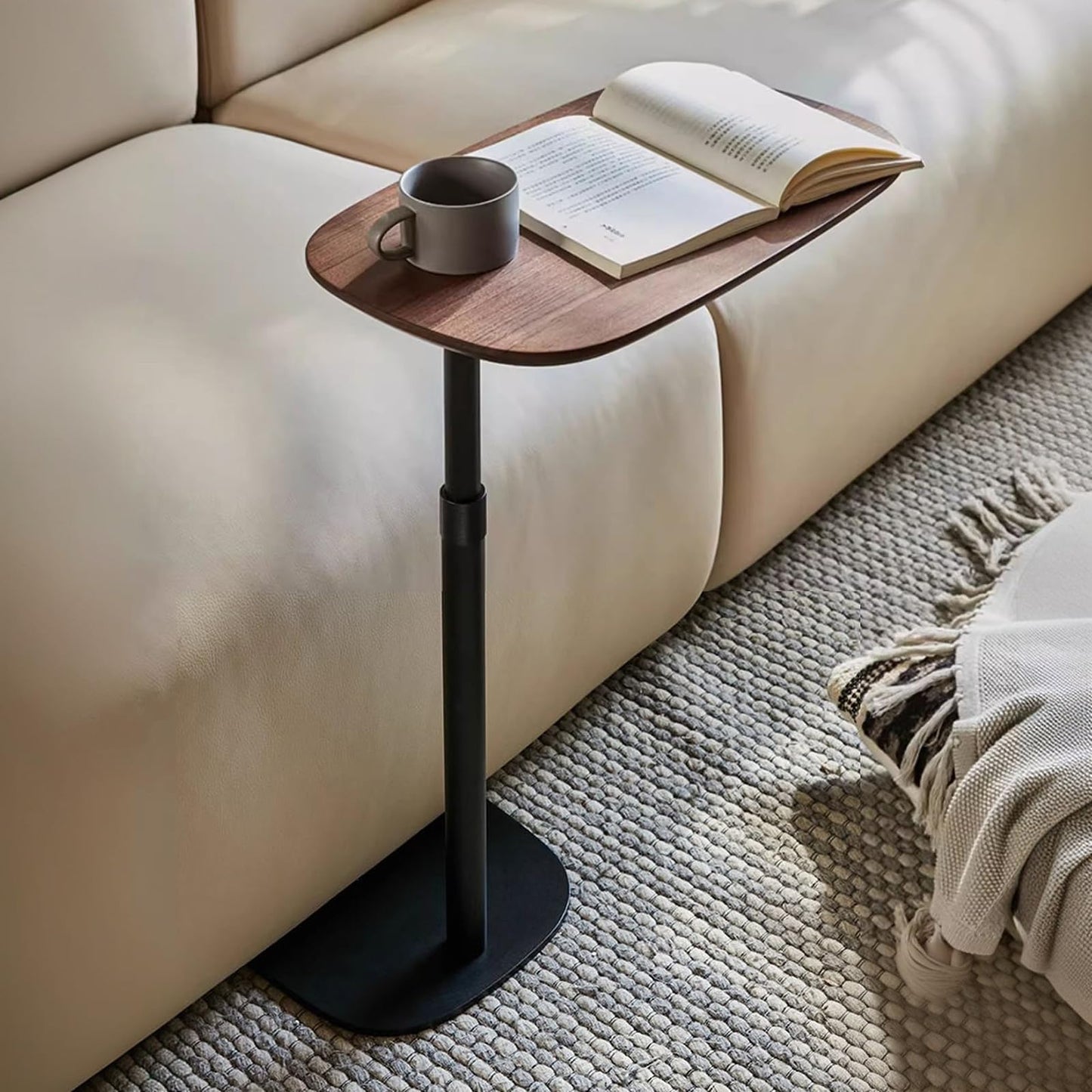 YLACMALS Modern C Shaped Side Table, Sofa Table, with Adjustable Height and Swivel Top, Laptop Table for Living Room, Bedroom, Study and Small Spaces, Walnut Wood