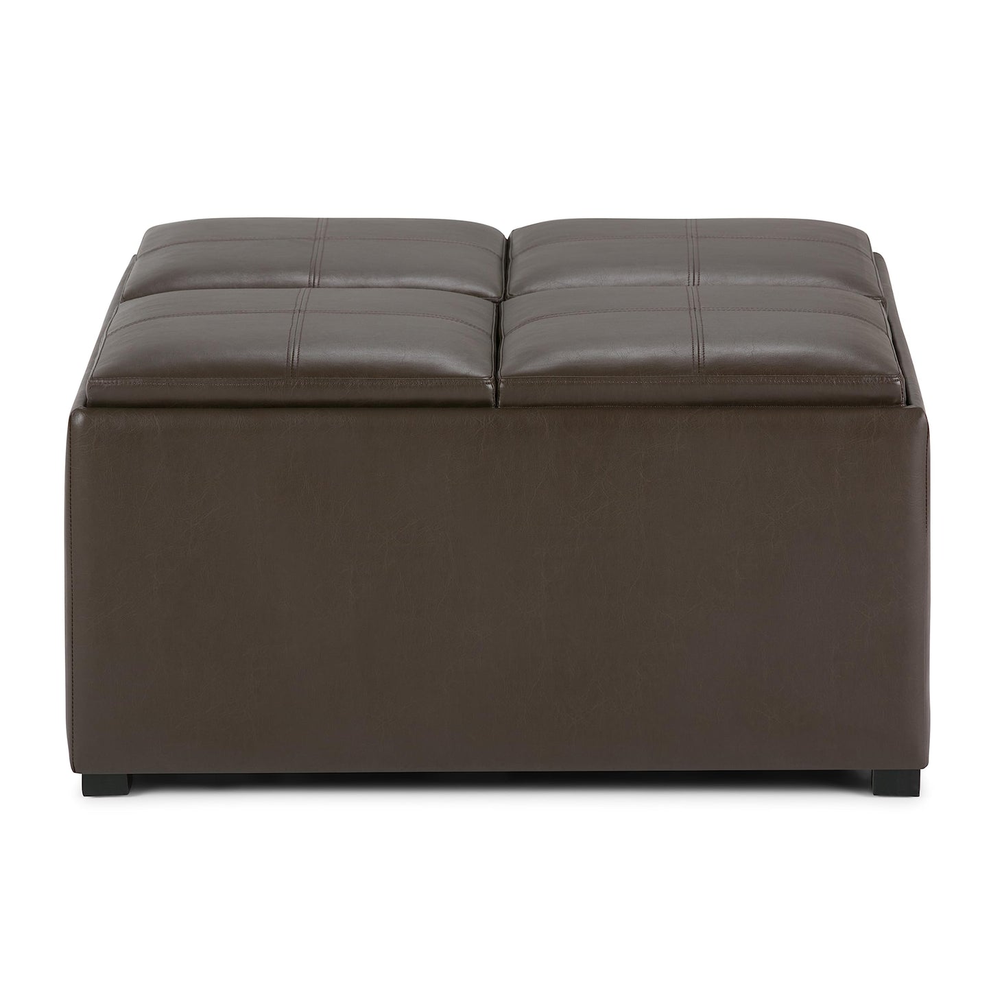 SIMPLIHOME Avalon 35 inch Wide Contemporary Square Coffee Table Storage Ottoman in Chocolate Brown Vegan Faux Leather, Assembled, For the Living Room and Bedroom