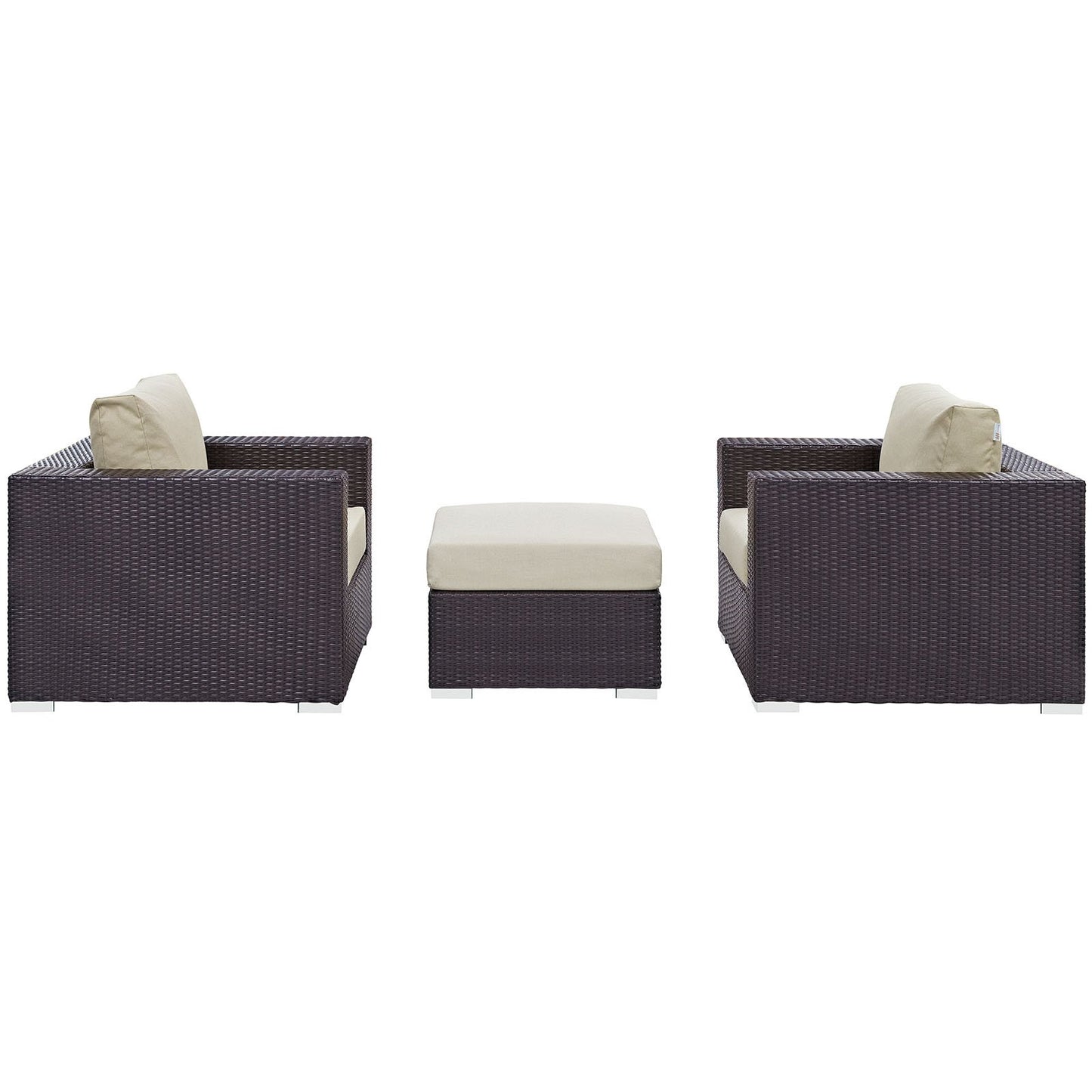 Modway Convene Wicker Rattan 3-Piece Outdoor Patio Furniture Set in Espresso Beige