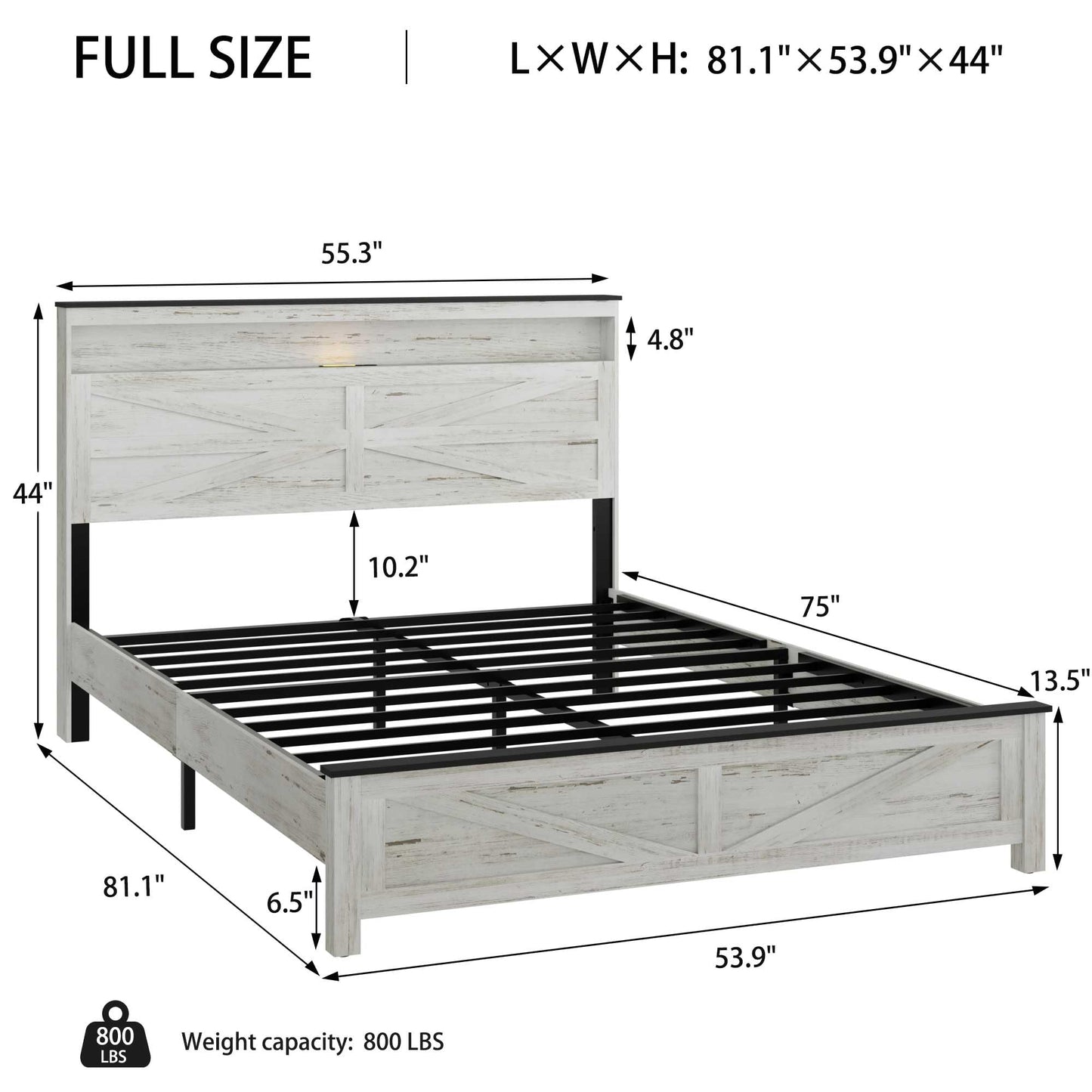 Ball & Cast Wood Full Size Bed Frame with Storage Headboard,Farmhouse Platform Bed Frame Full with Charging Station,Noise-Free,No Box Spring Needed,Easy Assembly,Antique Gray