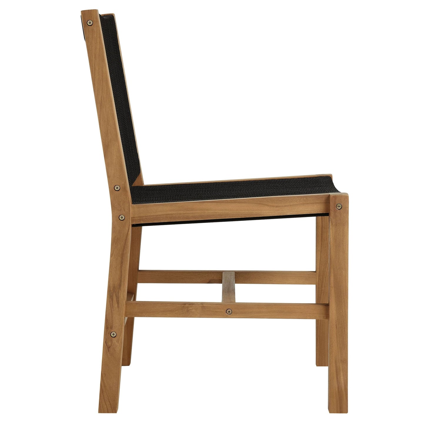Modway Vienna Outdoor Patio Teak and Rope Armless Dining Chair Set of 2 in Natural Black – Woven Rope Side Chairs – Teak Outdoor Dining Chairs – Weather-Resistant Deck Chairs