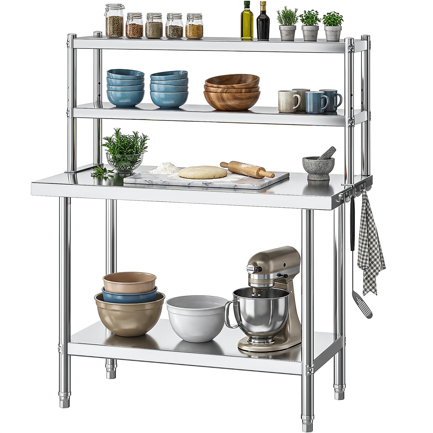 DWVO 30x24in Stainless Steel Table with Adjustable Overshelf