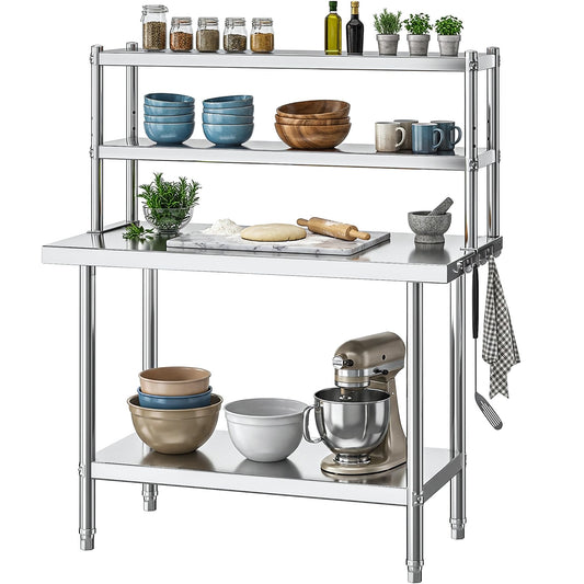 DWVO 30x24in Stainless Steel Table with Adjustable Overshelf