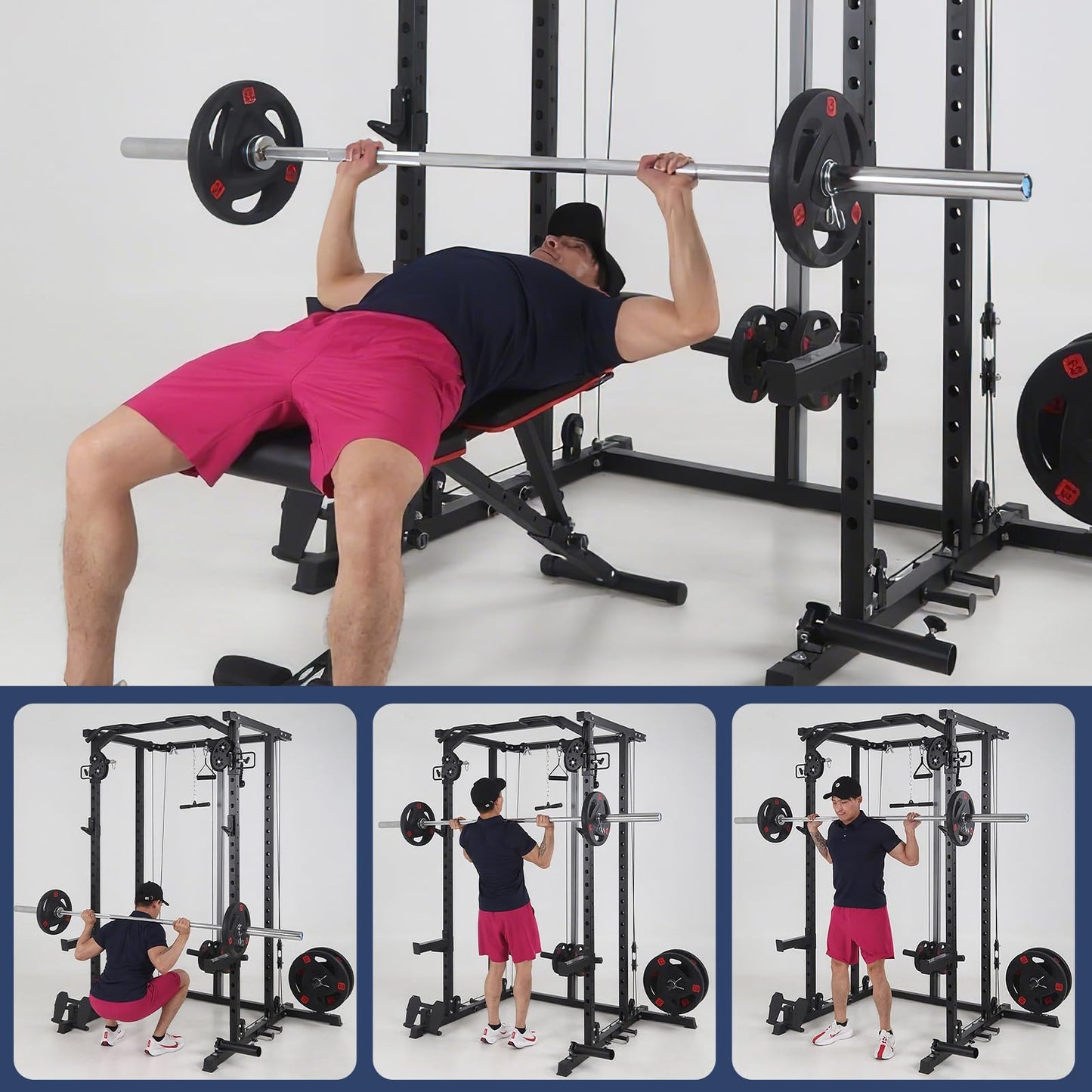 PeakPursuit 2000 LBS Power Cage,All in One Squat Power Rack with Dual Pulley Cable Crossover System,Heavy-Duty Steel Construction Squat Rack for Strength Training Home Gym