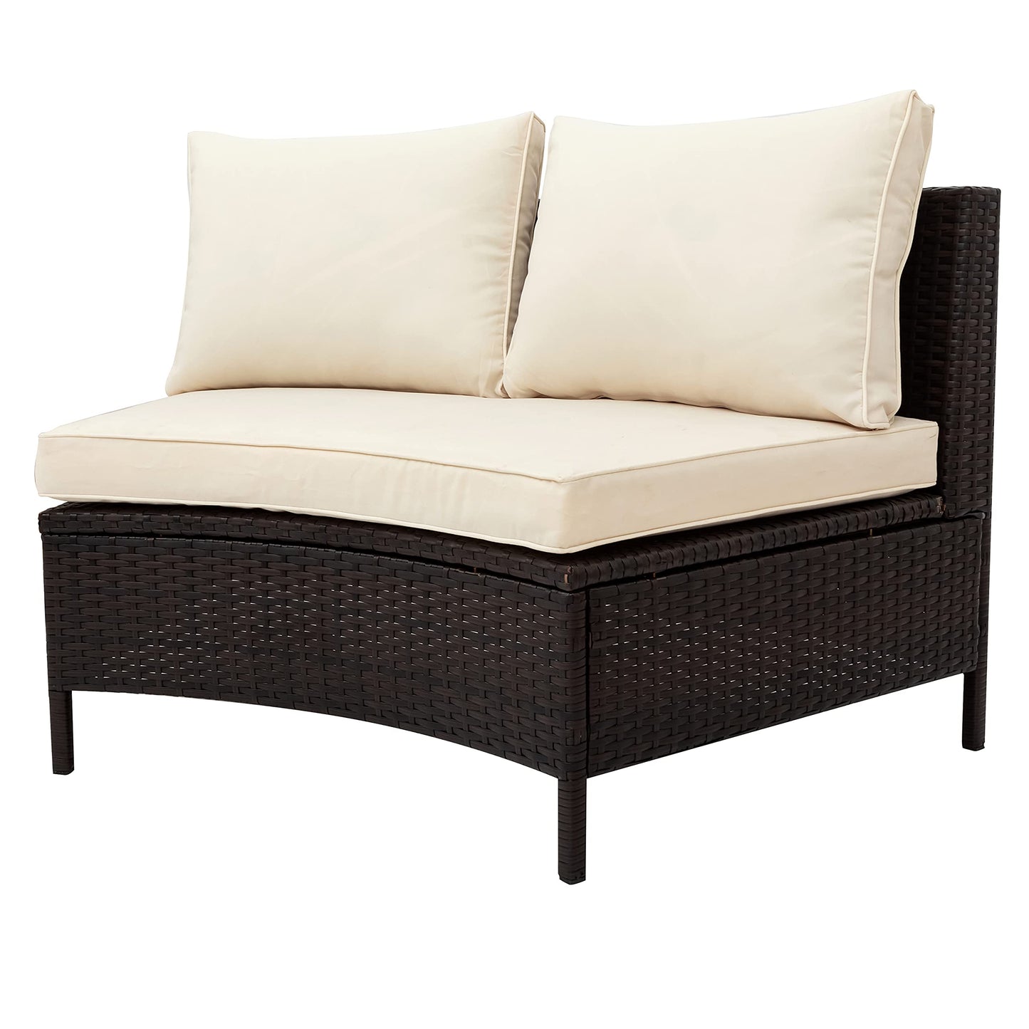 GDFStudio Marlen Patio 5-Piece Conversation Set, Outdoor Half Moon Sectional Sofa Set with Tempered Glass Coffee Table and Removable Cushions, All Weather PE Wicker Modular Sectional Sofa Set, Beige