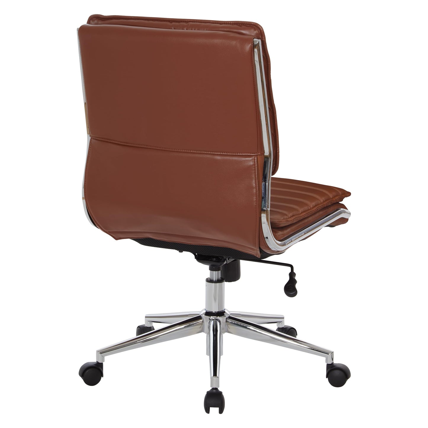Office Star SPX Professional Ergonomic Ribbed Faux Leather Office Chair with Chrome Base, Mid Back Manager's Chair Without Arms, Saddle Brown