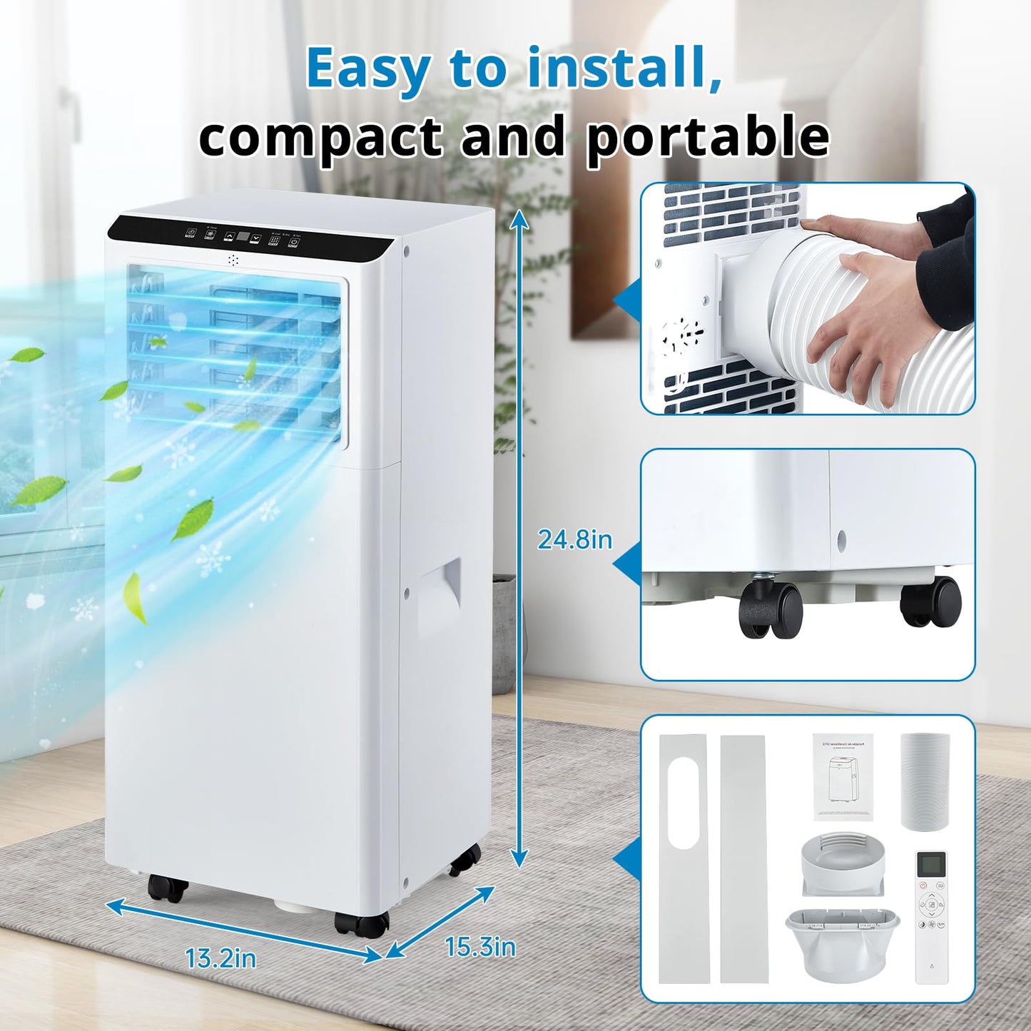 GarveeLife Portable Air Conditioner,8,000 BTU for Rooms up to 350 Sq.Ft., Smart Compact AC Unit with Cooling, Dehumidifier, Fan, Remote Control and Window Kit, White