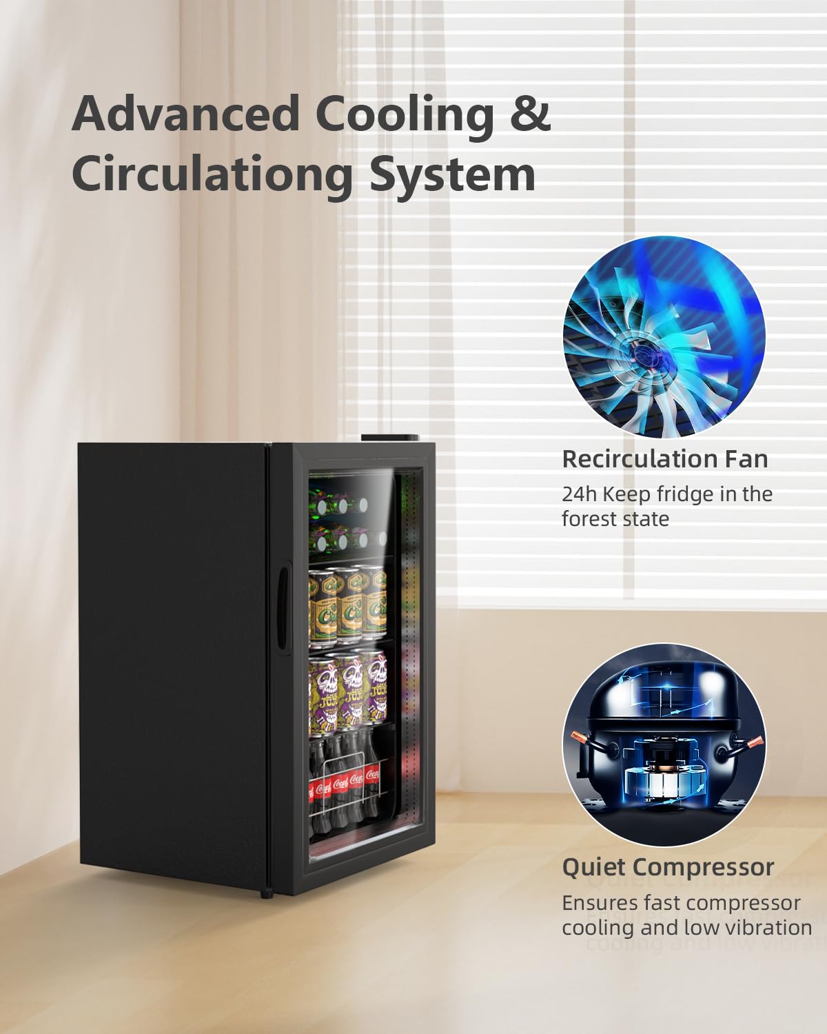 Geekman Beverage Refrigerator Cooler, 120 Cans Freestanding Beverage Fridge with Double-layer Glass Door， Mini Fridge Beverage with Adjustable Removable Shelving, Perfect for Beer, Wine, Soda and more