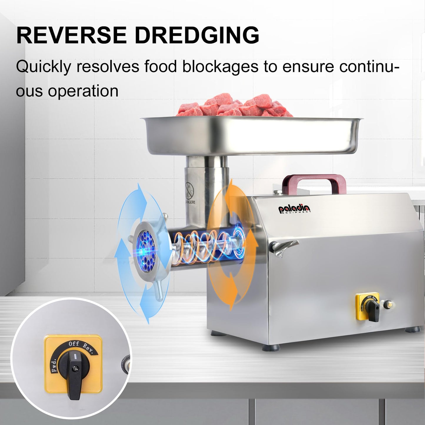 Paladin Equipment #32 Electric Commercial Meat Grinder, 2 HP Heavy Duty Stainless Steel Meat grinder Machine with Sausage Sufffer, 21 lbs Per Minute, Ideal for deer processing, Pet Food,Heavy Use