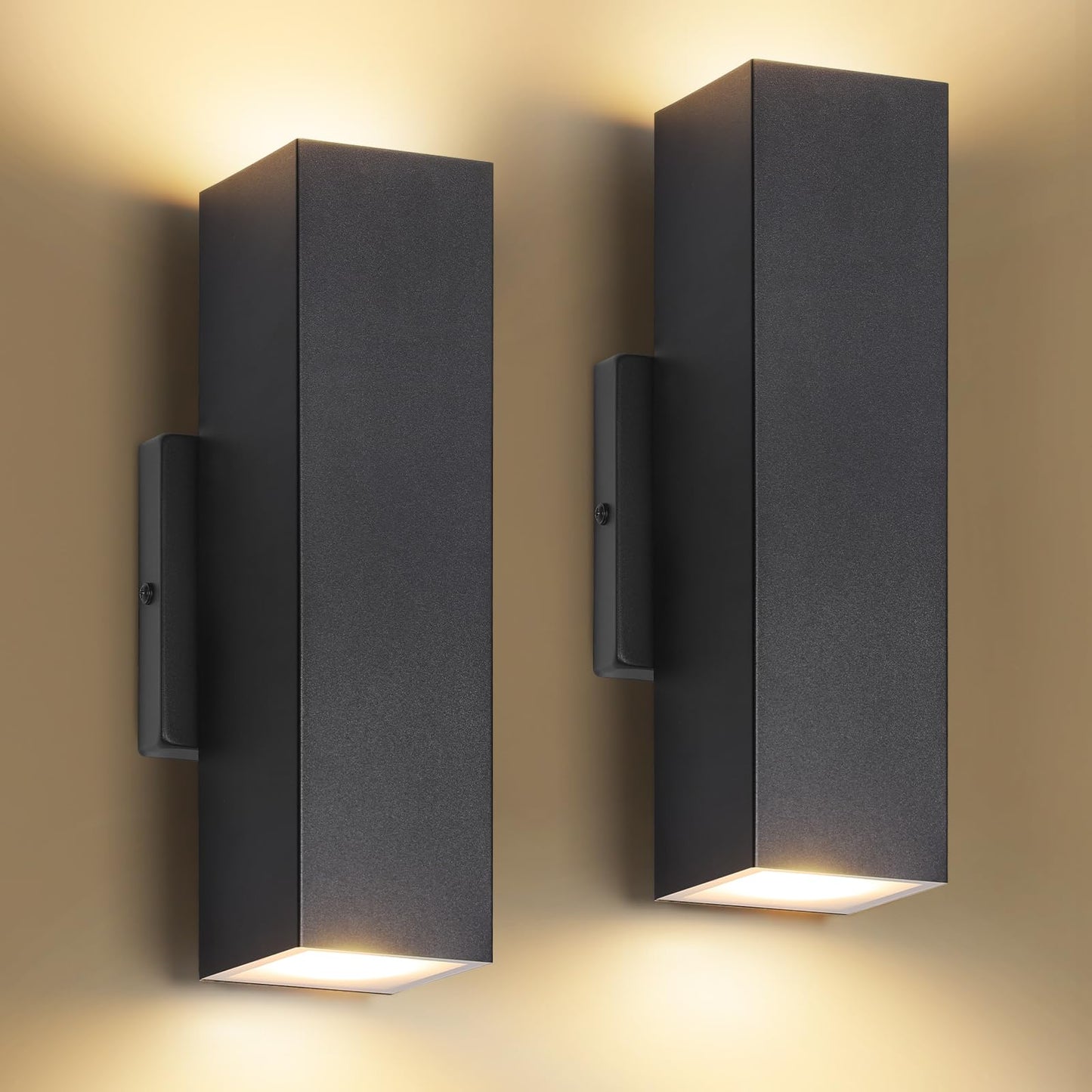 BesLowe 2-Pack Outdoor Wall Lights, LED Up and Down Sconces, Black, Metal, 11.75in Model B04048L