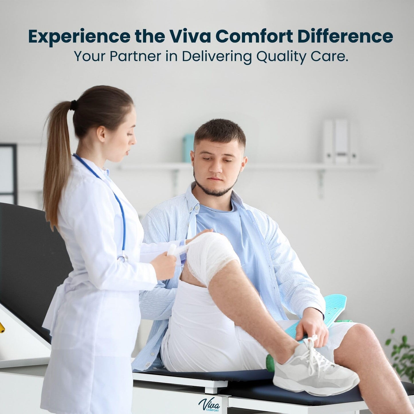 Vivacomfort Grande Medical Exam Table, Adjustable Exam Bed with Step Stool, Storage Cabinets, Foot Rest and Stirrups,47.64” L x 26.77” W x 29.13” H, Black