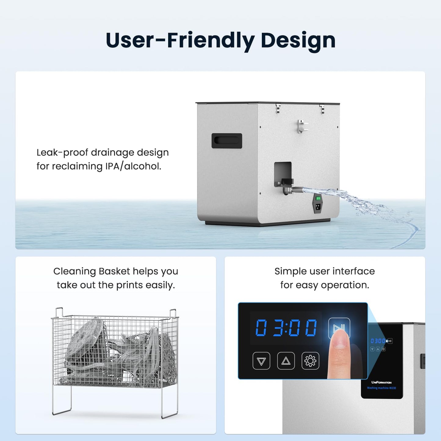 Uniformation Wash Machine Compatible with Resin 3D Printer, Wash Station for LCD/DLP/SLA 3D Printed Models, Resin Washer Cleaner Washing Size 9.3" x 5.5" x 8.3"