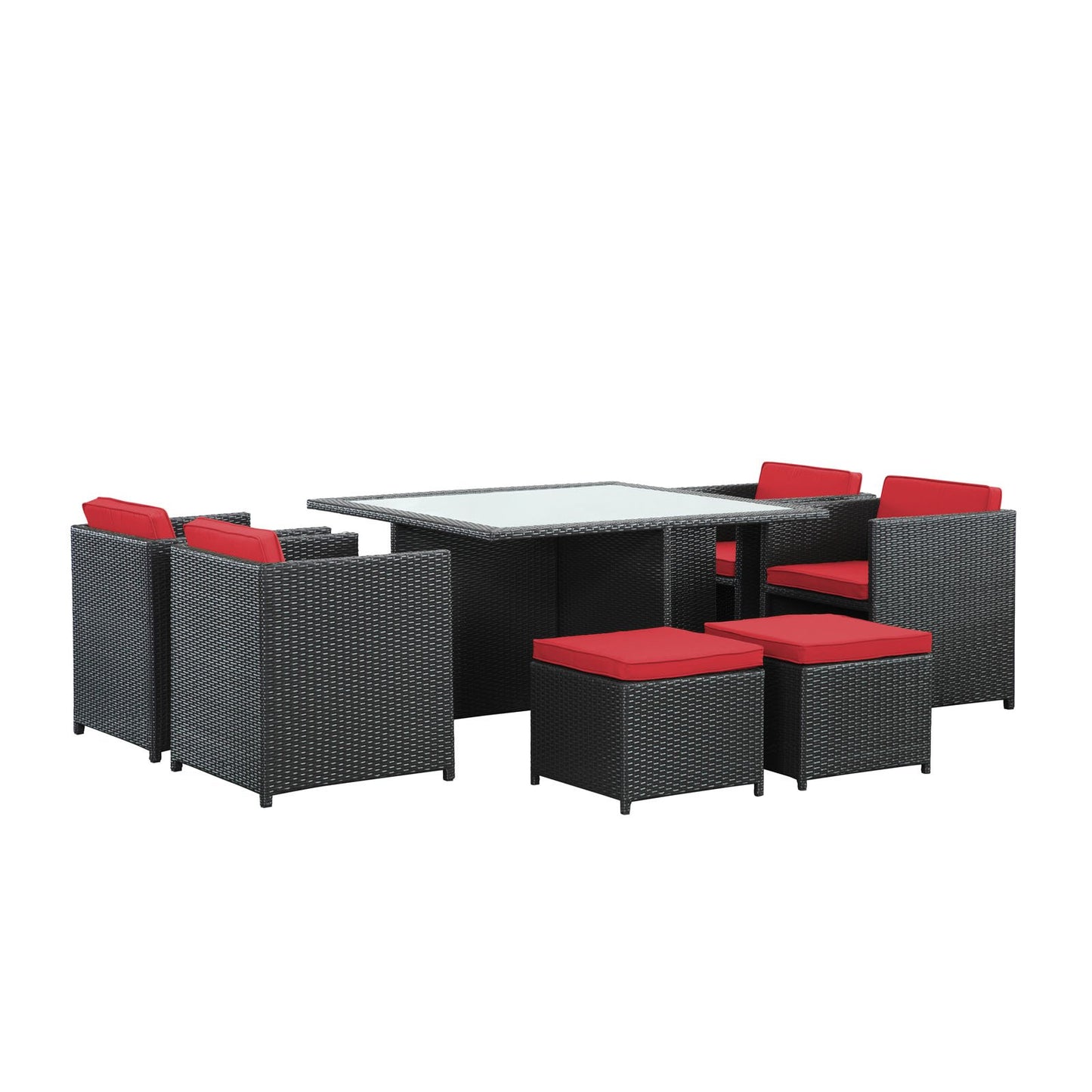 Modway Inverse Wicker Rattan 9-Piece Outdoor Patio Dining Furniture Set in Espresso Red