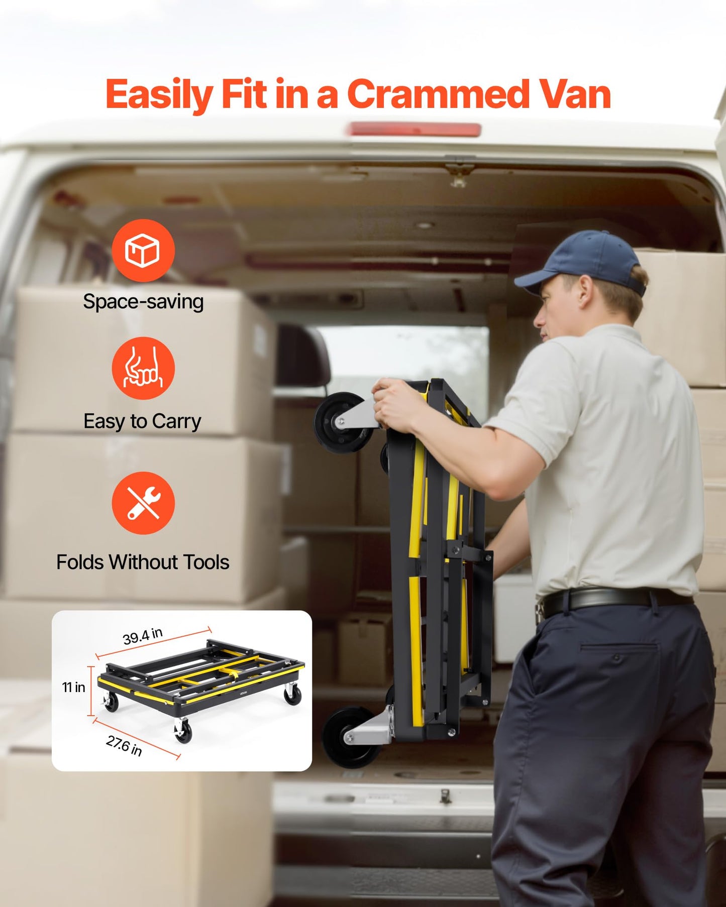 VEVOR Drywall Cart Dolly, 1800 lbs Load Capacity, Steel Panel Dolly with 4 Swivel Casters & Expandable Deck, Foldable Panel Truck Cart with Tie-Down Strap for Handling Plywood, Plasterboard, Glass