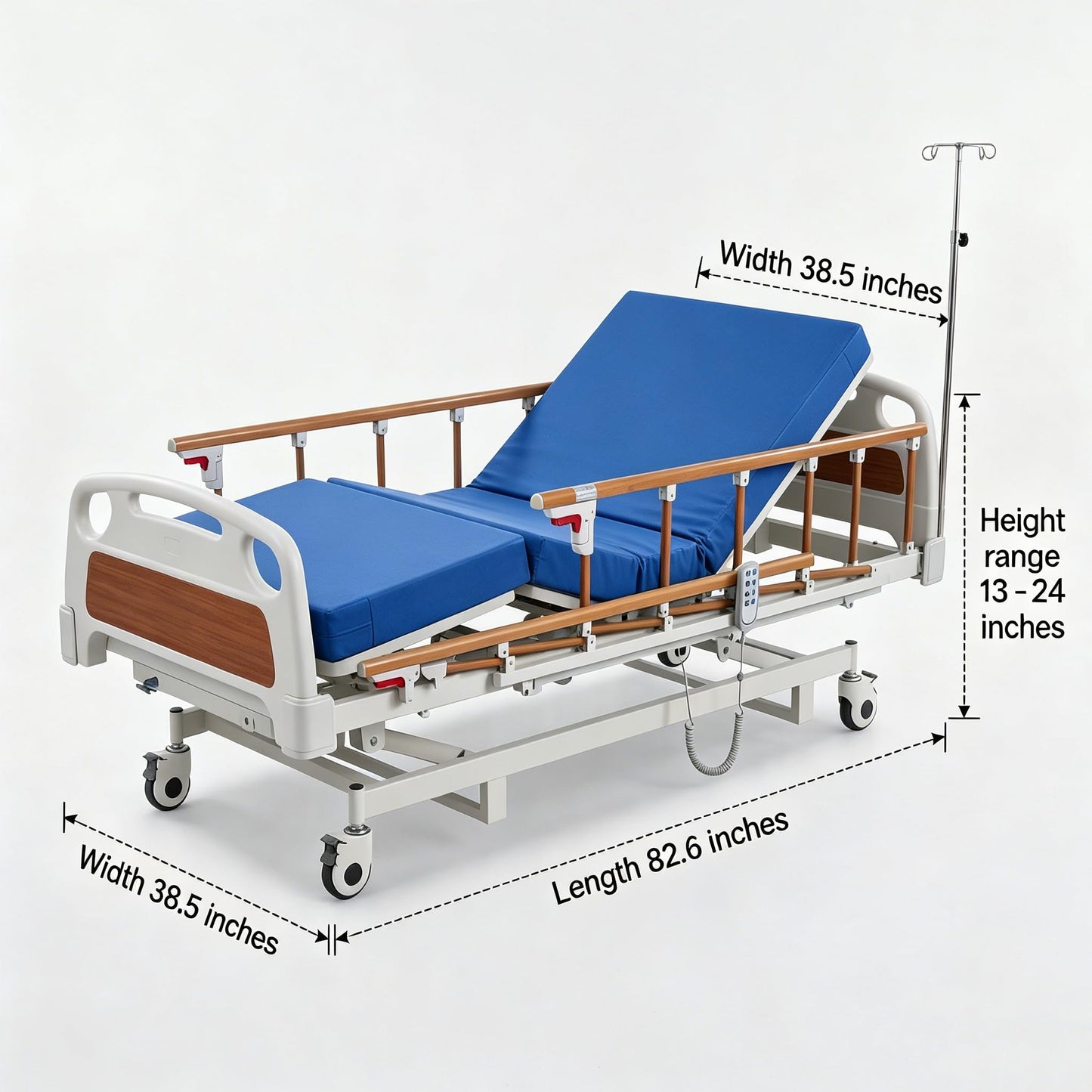 SierraSquad Electric Home Care Bed, 3-Function Adjustable Hospital Bed with Handheld Controller, 4" Foam Mattress, 5" Locking Casters, 400 Lbs Capacity for Home Hospital Clinic